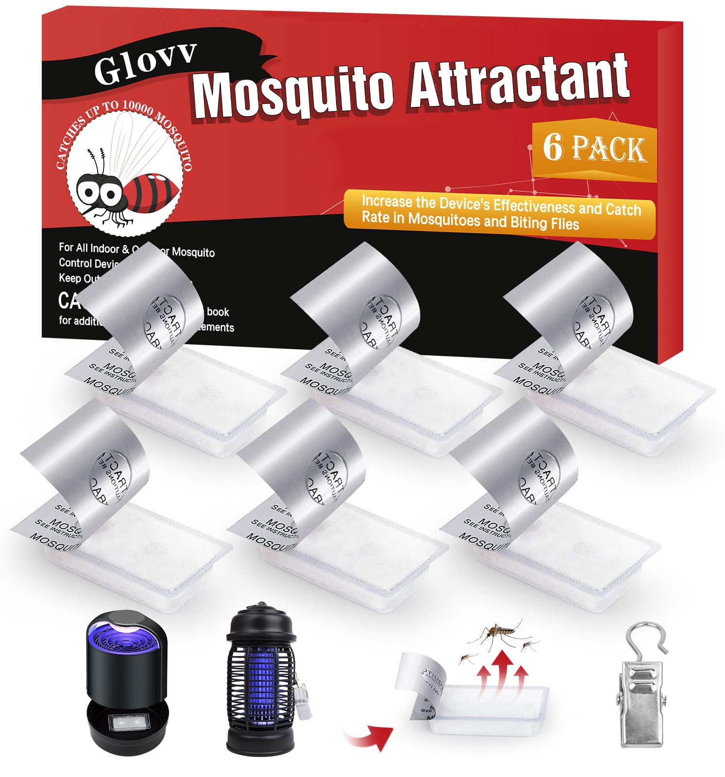 6 Lures Octenol Mosquito Cartridge, Mosquito Attractant Bait Refill, Mosquito Bait Octenol Lure for Bug Zapper & Fly Traps, Compatible with All Flying Mosquito Insect Trap