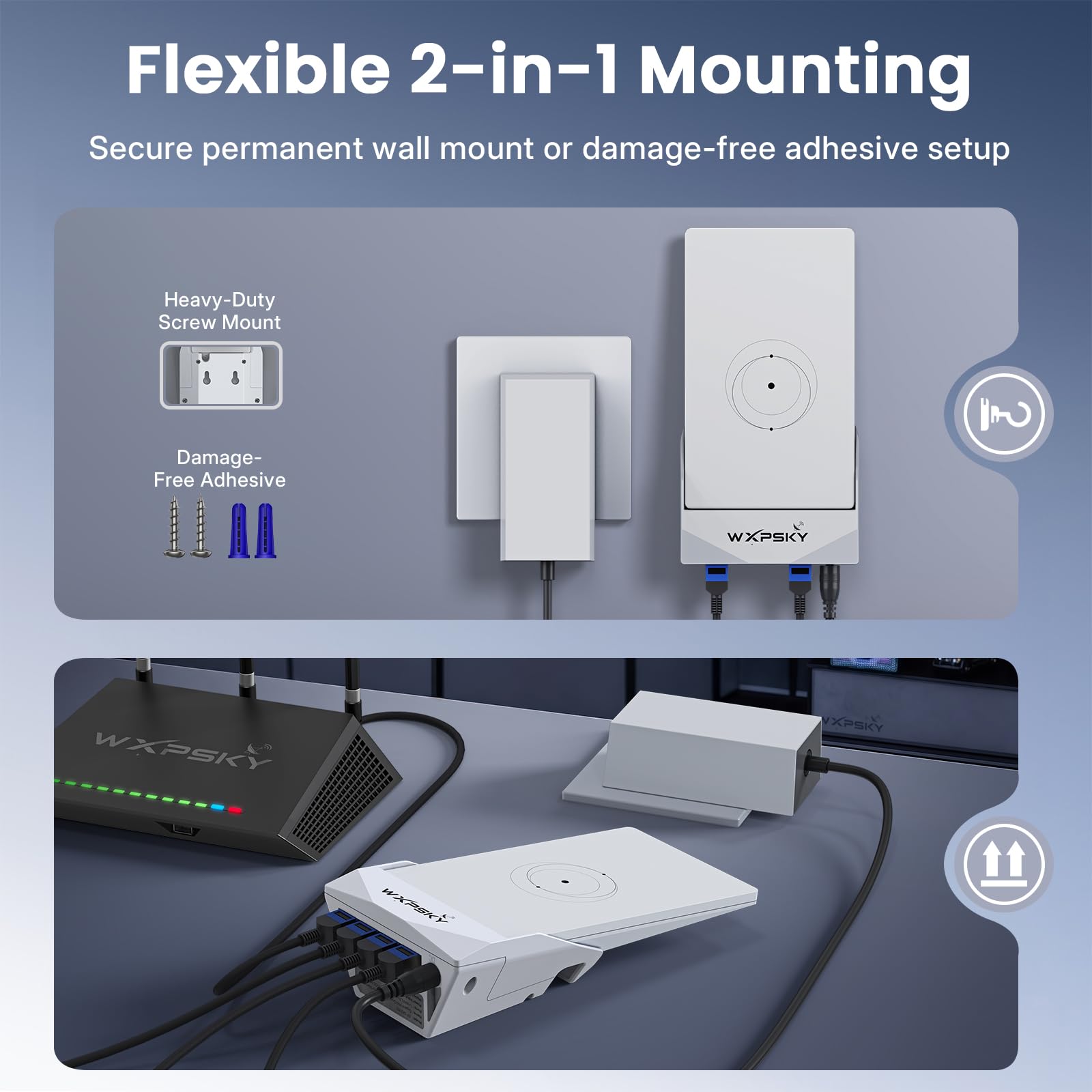 Starlink Mini adaptateur Ethernet et support pour routeur, station d'accueil Gigabit avec 3 ports LAN, montage mural et extension de réseau adhésive pour la maison, le camping-car et le bureau