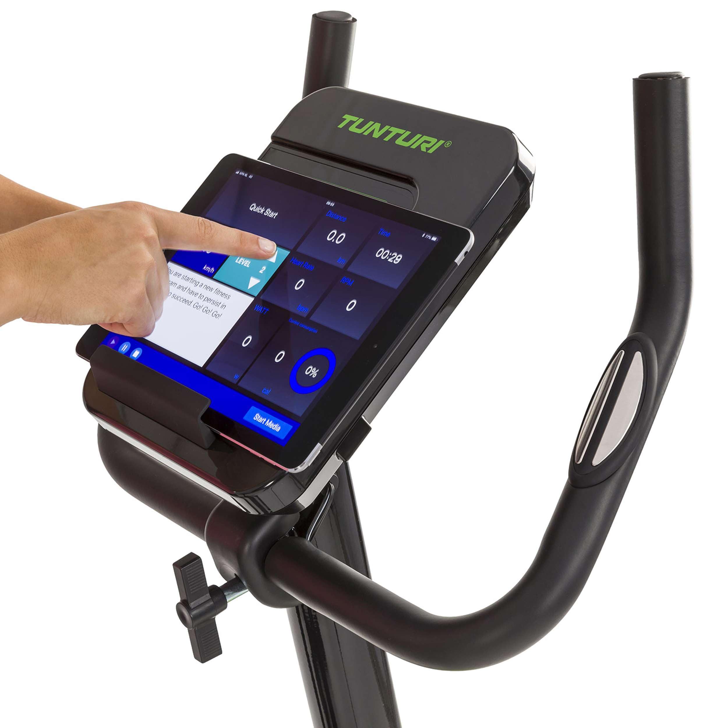 Tunturi Trenażer domowy Star Fit E100 HR i + – rower treningowy do domu – 16 poziomów oporu – 21 programów szkoleniowych – z czujnikami tętna, waga obrotowa 8 kg