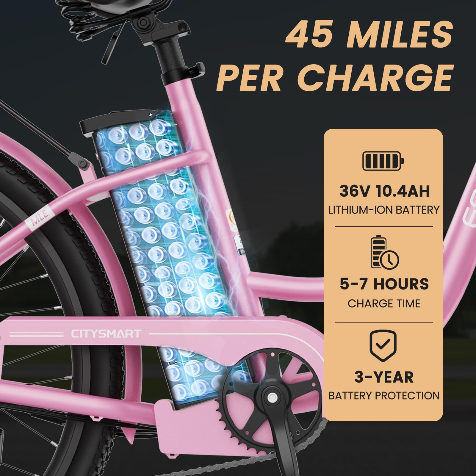 MOONCOOL Electric Bike for Adults, 700W Peak Power 7 Speed Step Through Electric Cruiser Bike, 40 Miles Electric Bicycle with 36V 10.4Ah Battery, Aluminum Frame City Commuter E Bikes for Women, Men