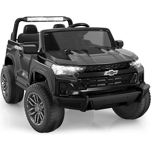 24V 2 Seater Ride on Car Licensed Chevrolet Colorado, Electric Car w/Remote Control, 4×200W Motors, 4WD/2WD, Rear Storage, Music, Ride on Toys for Big Kids Aged 3-8, Black