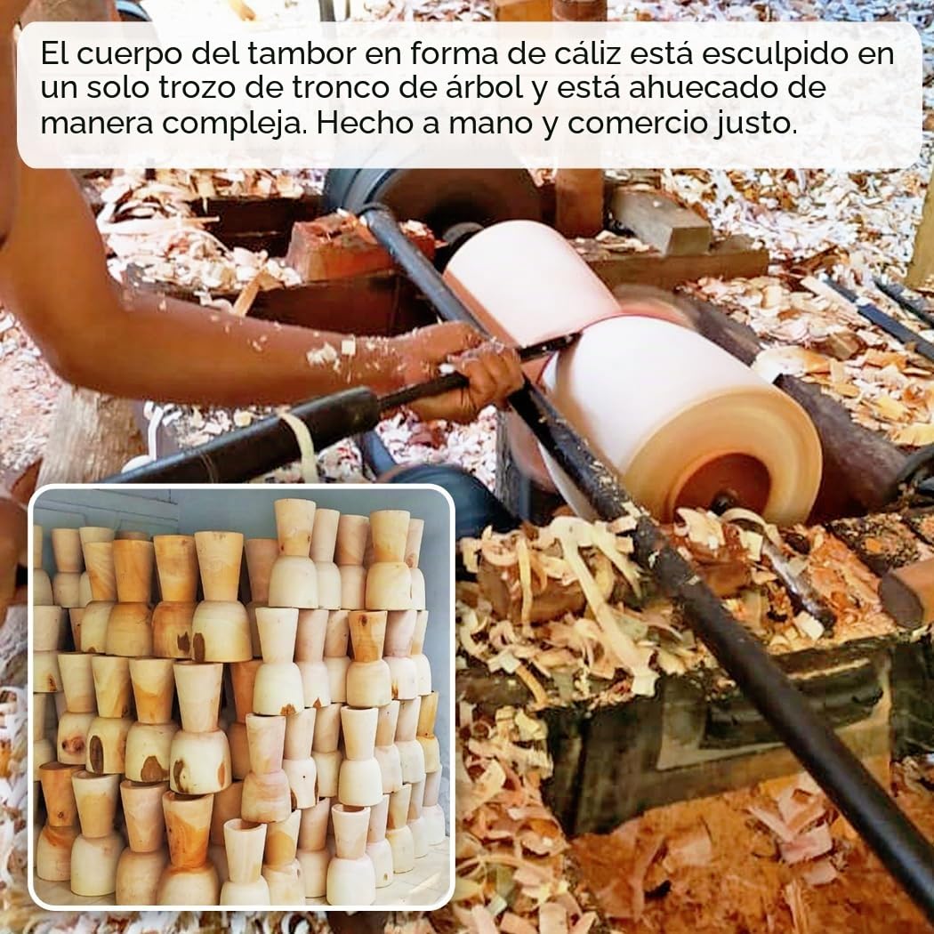 Djembe de Madera 60 cm – Tambor Africano Hecho a Mano con Piel de Cabra – Instrumento de Percusión Bongo – Sonido Potente y Claro
