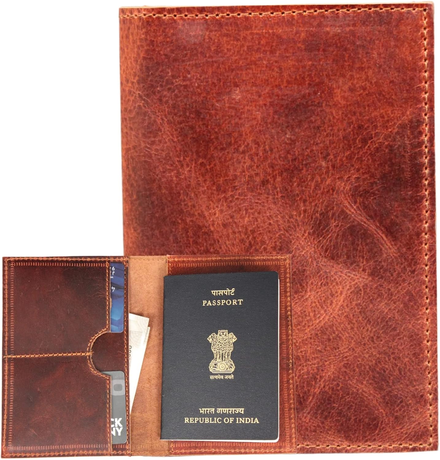 Genuine Leather Passport Cover, Travel Wallet and ID Holder,Vaccine Card Holder,Brown Passport Holder Case,passport document organizer,RFID blocking (B)