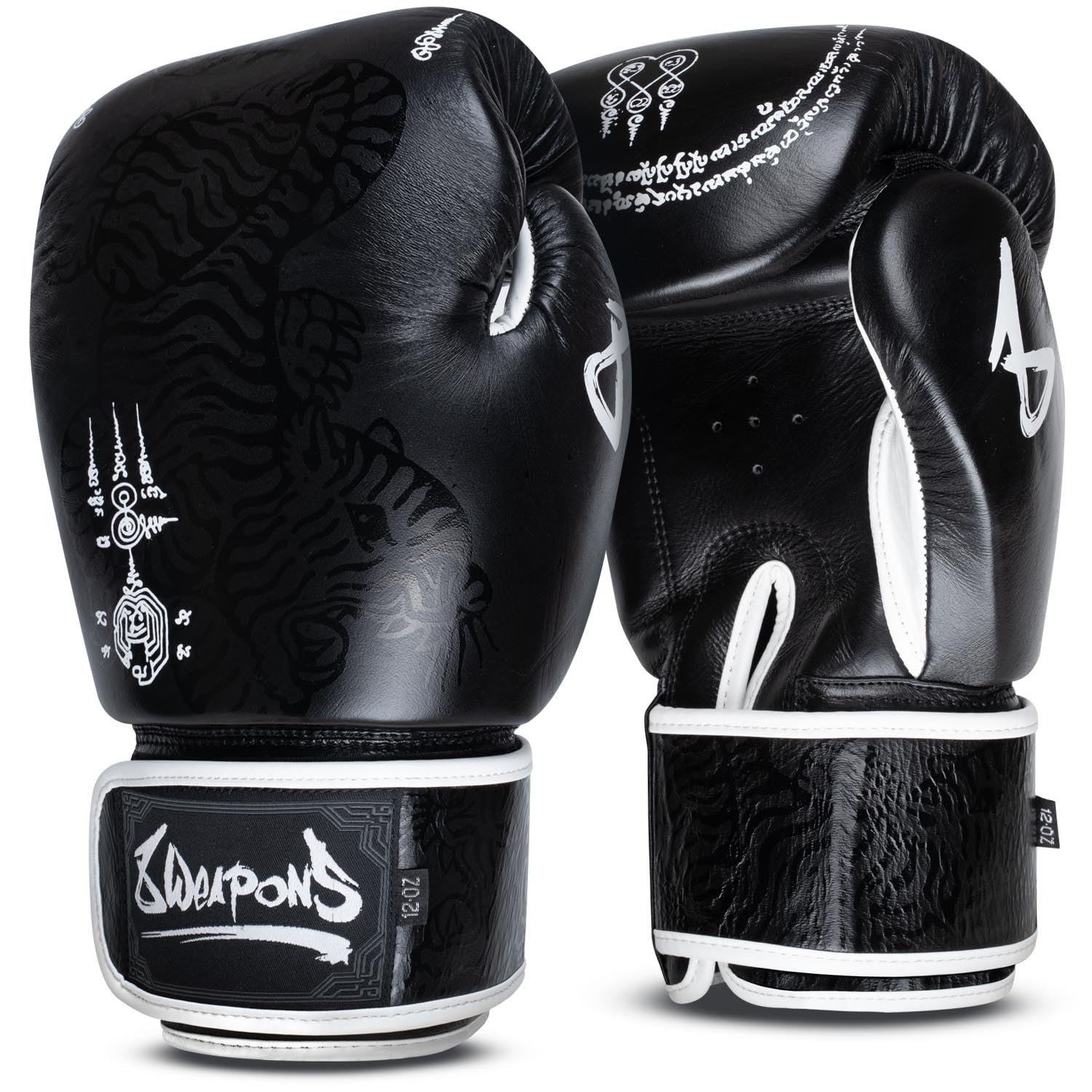 Weapons - 8 guanti da boxe Sak Yant Big Tiger, nero opaco