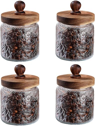 Miniatura 7 de Tarros de vidrio vintage con tapas y asas de madera herméticas, juego de 4 tarros de café, botes de té, tarros de caramelo para harina, azúcar,