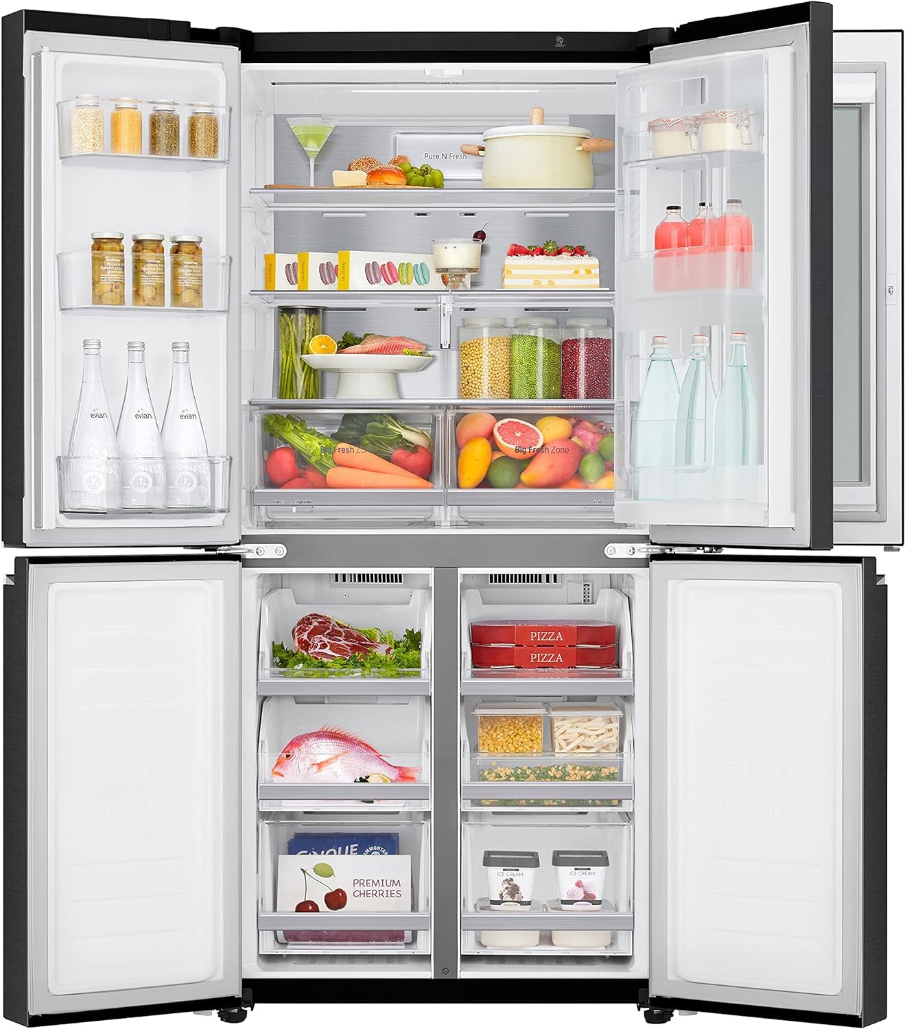 LG GMQ844MC5E Refrigerator interior with food