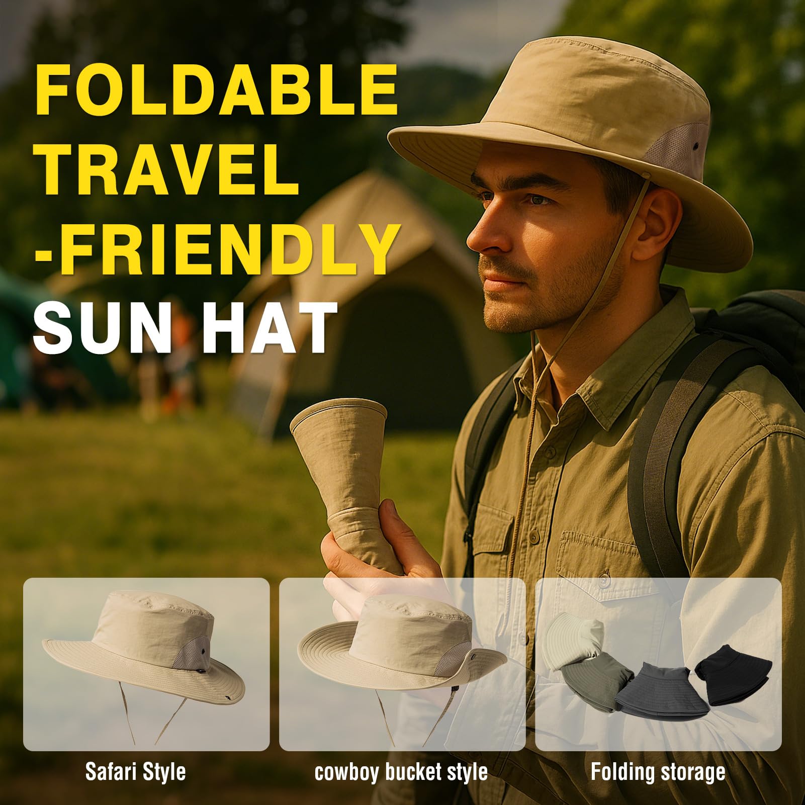 TOP-EX Ponadgabarytowe XL XXL męskie czapki przeciwsłoneczne z wiadrem golfowym duża głowa Boonie Safari szerokie rondo wodoodporne UPF50+ wędkarstwo