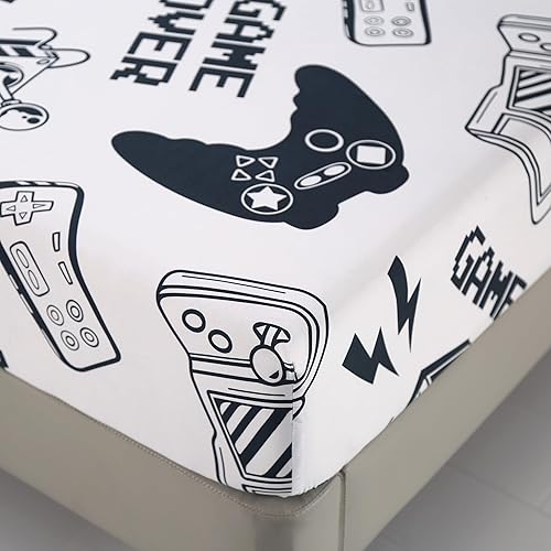 Miniatura 9 de Juego de sábanas tamaño Queen de 3 piezas, color azul oscuro y blanco, juego de cama en una bolsa, suave y transpirable, linda ropa de cama para