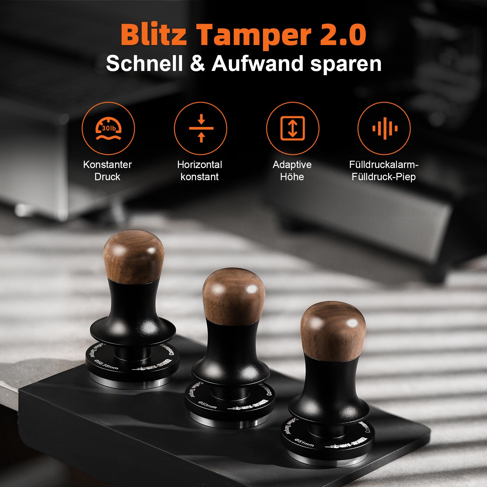 MHW-3BOMBER Tamper do kawy o stałym ciśnieniu 54mm z informacją zwrotną dźwiękową, wbudowane 3 sprężynowe tampery 30lbs, tamper 53mm do espresso, tamper do espresso, model: T6173T