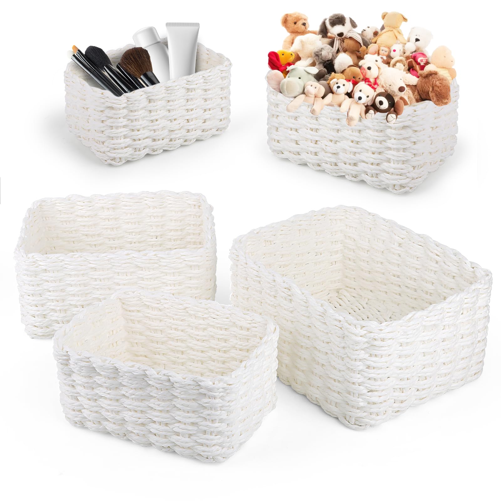 3 Stück Aufbewahrungskorb, Korb Aufbewahrung, Badezimmer Bad Körbchen, Stapelbare Geflochten Storage Basket, Aufbewahrungskörbe, für Organizer Badezimmer, Schubladen, Wohnzimmer, Küchen (Weiß) Küche, Haushalt & Wohnen