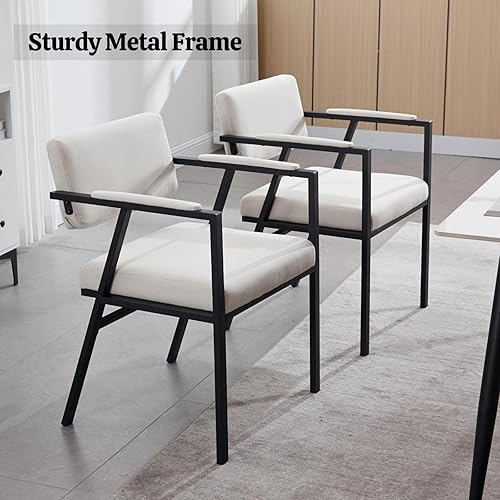 Miniatura 8 de HEAH-YO Juego de 4 sillas de comedor modernas de lino, sillas de cocina tapizadas con respaldo abierto y reposabrazos, cómodas sillas laterales con