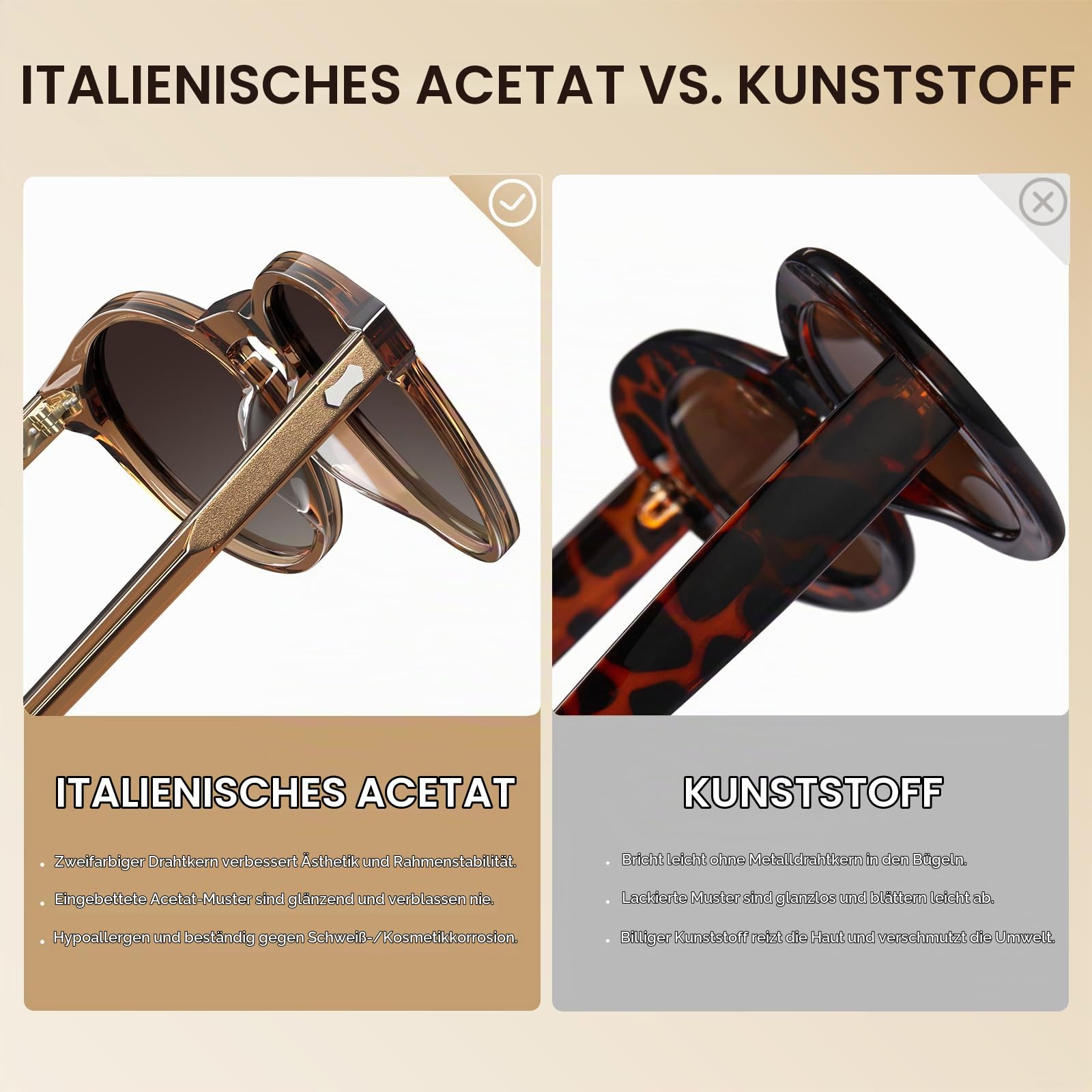 CARFIA Sonnenbrille Herren Polarisiert Retro Rund Acetat-Rahmen | UV400 Schutz Modebrille，Ideal Für Fahren & Angeln, Klassisches Design