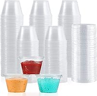 Vista 8 de Lilymicky 400 juegos de vasos de plástico desechables de 1 onza con tapas, pequeños recipientes de plástico para condimentos para salsa, vasos