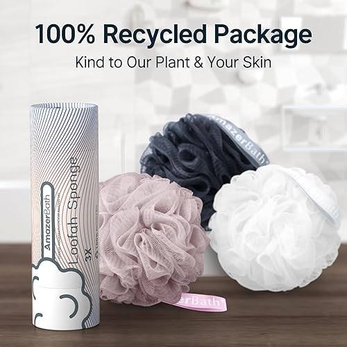 Miniatura 8 de AmazerBath Esponja de lufa de 2.12 ozpieza, esponja de ducha para hombres y mujeres, juego de 3 esponjas de baño, esponja de baño, gris, azul, rosa,