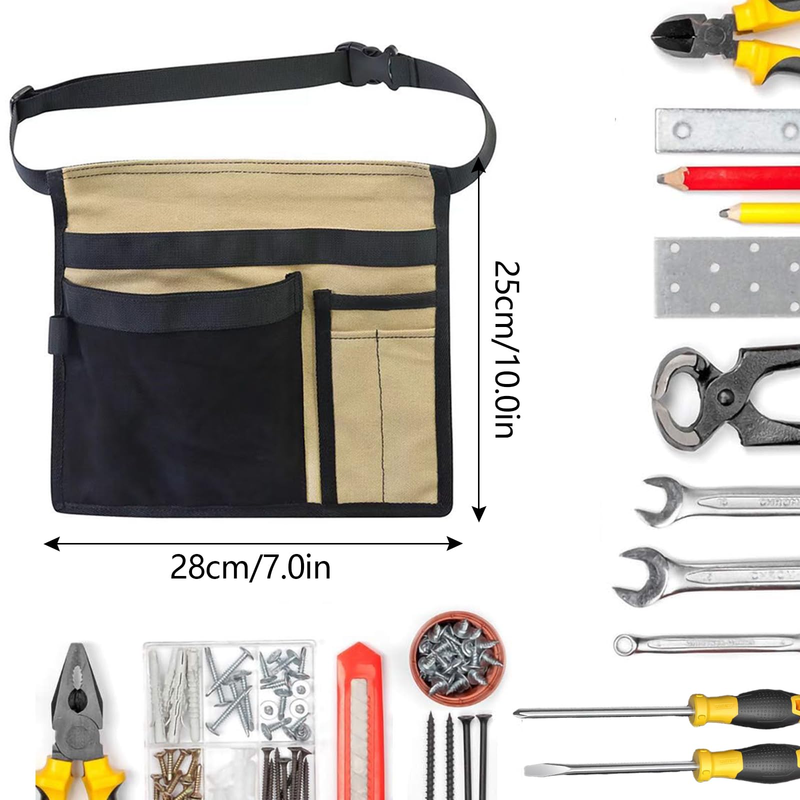 Tool Belts for Men Multifunctional Canvas Tool Belt Pouch 12OZ Toolbelt Bag with Adjustable Belt Clip for Workshop Storage Wood Working Tools Garden - Image 2