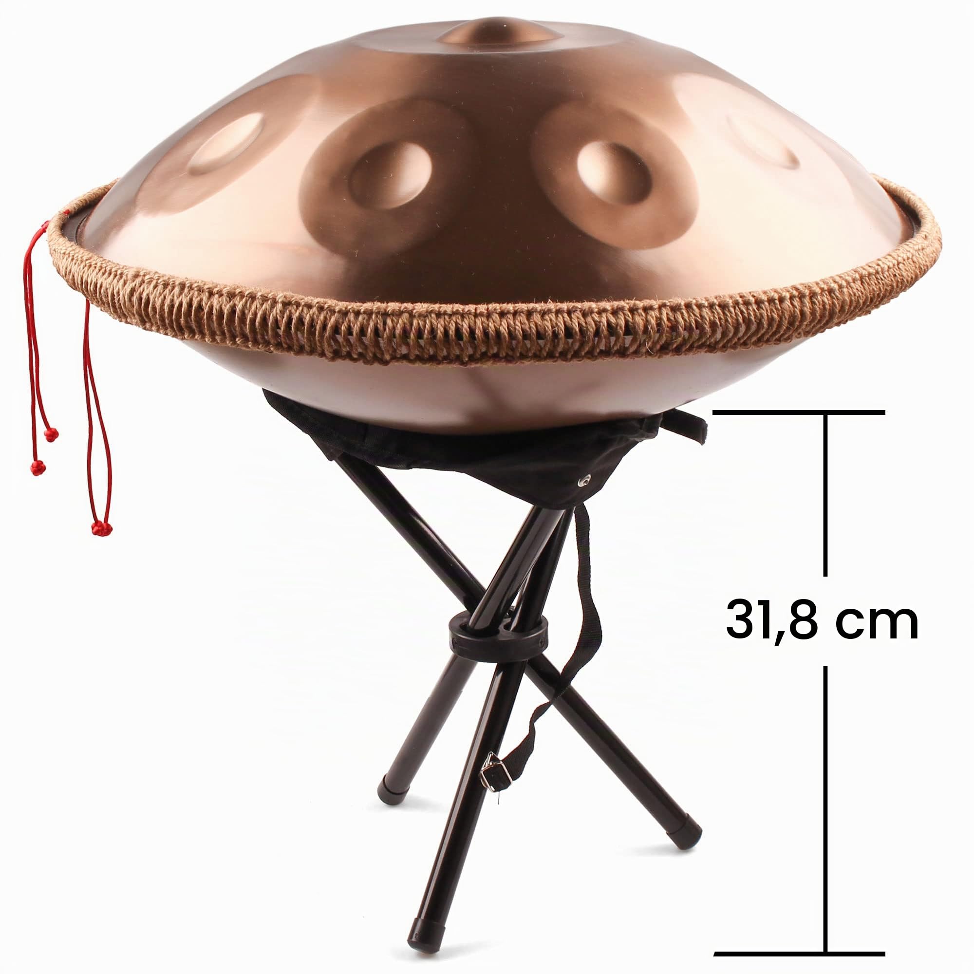 Hand Pan Harmonic, Tamburo in Acciaio in D Minor 10 Note 22 Inches 440 HZ, Hand Drum Percussione con Soft Hand Pan Bag, 2 Bacchette e il Sopporto, Oro