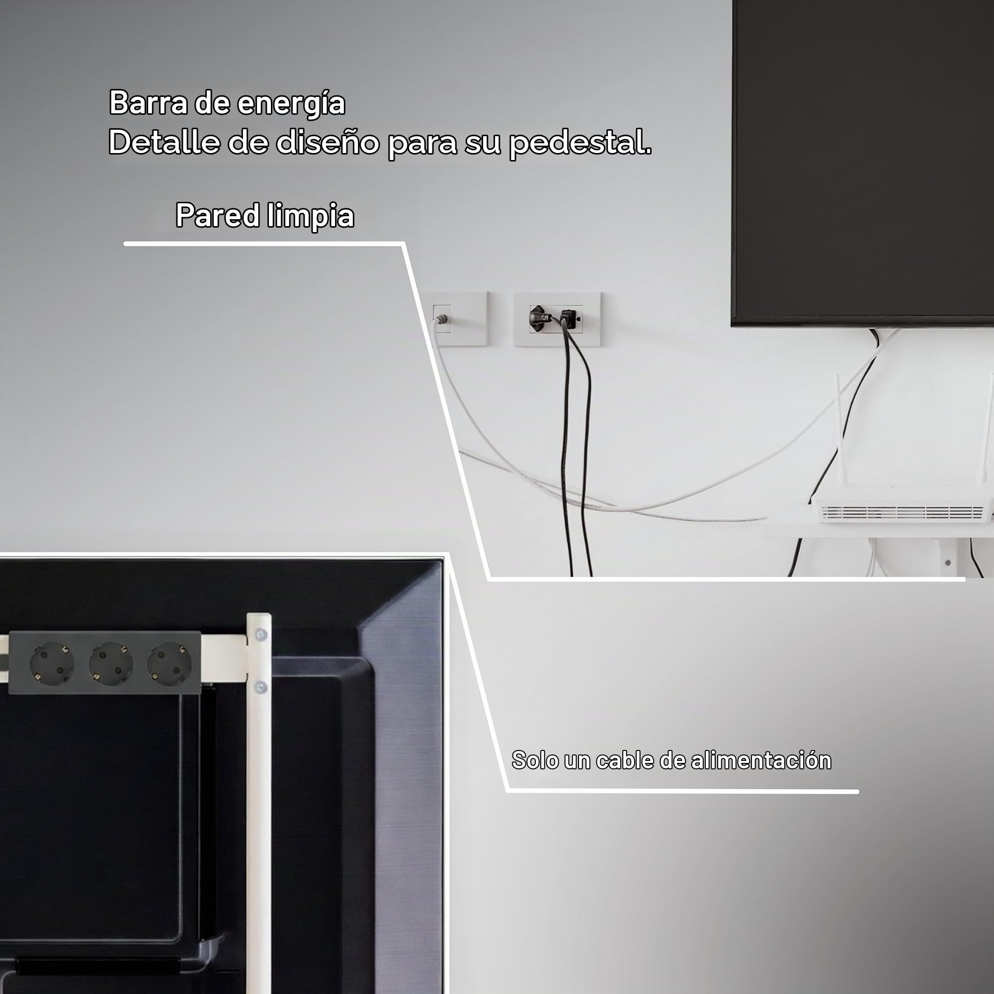 Pedestal Power Bar regleta de enchufes de 2 m con Base magnética (Negra) - práctico y Elegante Enchufe múltiple magnético de 3 vías - Enchufe magnético de 3 vías - regleta de alimentación de 3 vías