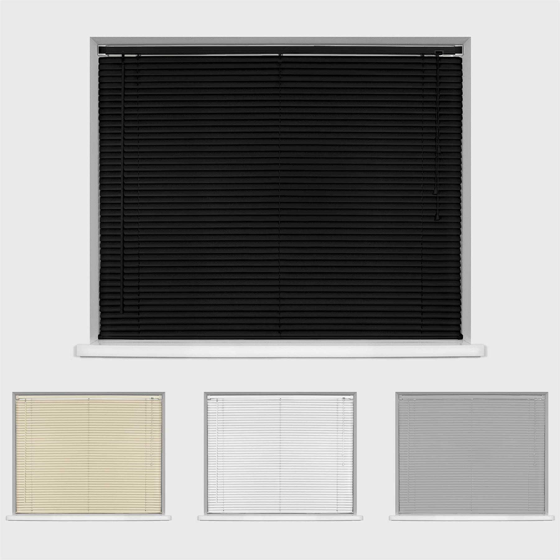 Caecus PVC Window Venetian Blinds Strong Trimmable Easy Fit Child Safe Home Office - Black 120cm Width x 210cm Drop