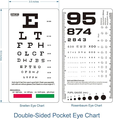 Miniatura 2 de Snellen and Rosenbaum - Tabla de ojos de bolsillo para exámenes oculares, tabla ocular de plástico de doble cara con barras de color para prueba de