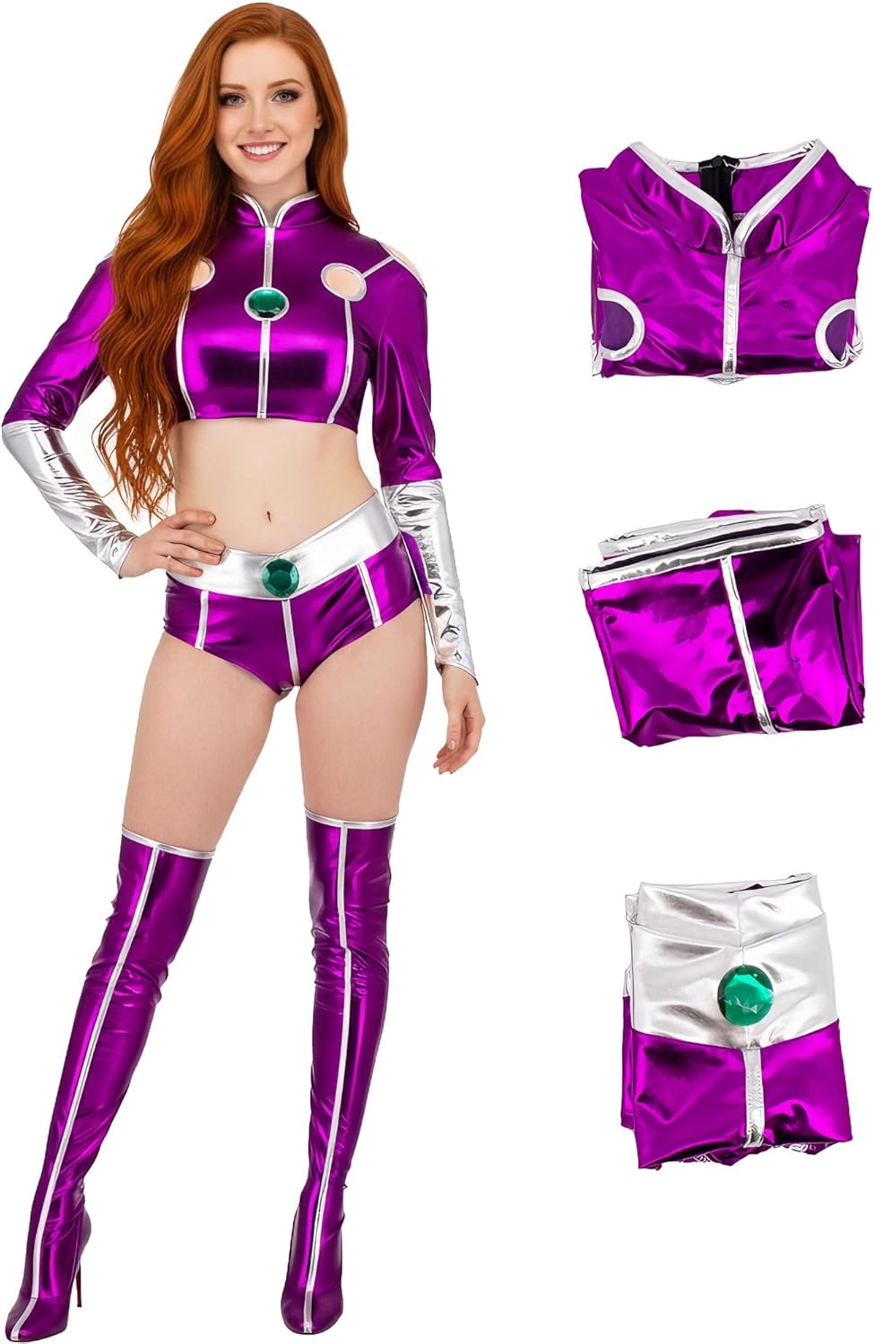 Starfire Costume Princess Koriand'r Cosplay Outfits Women Purple Crop Top Skirt Set for Halloween Party Uniform