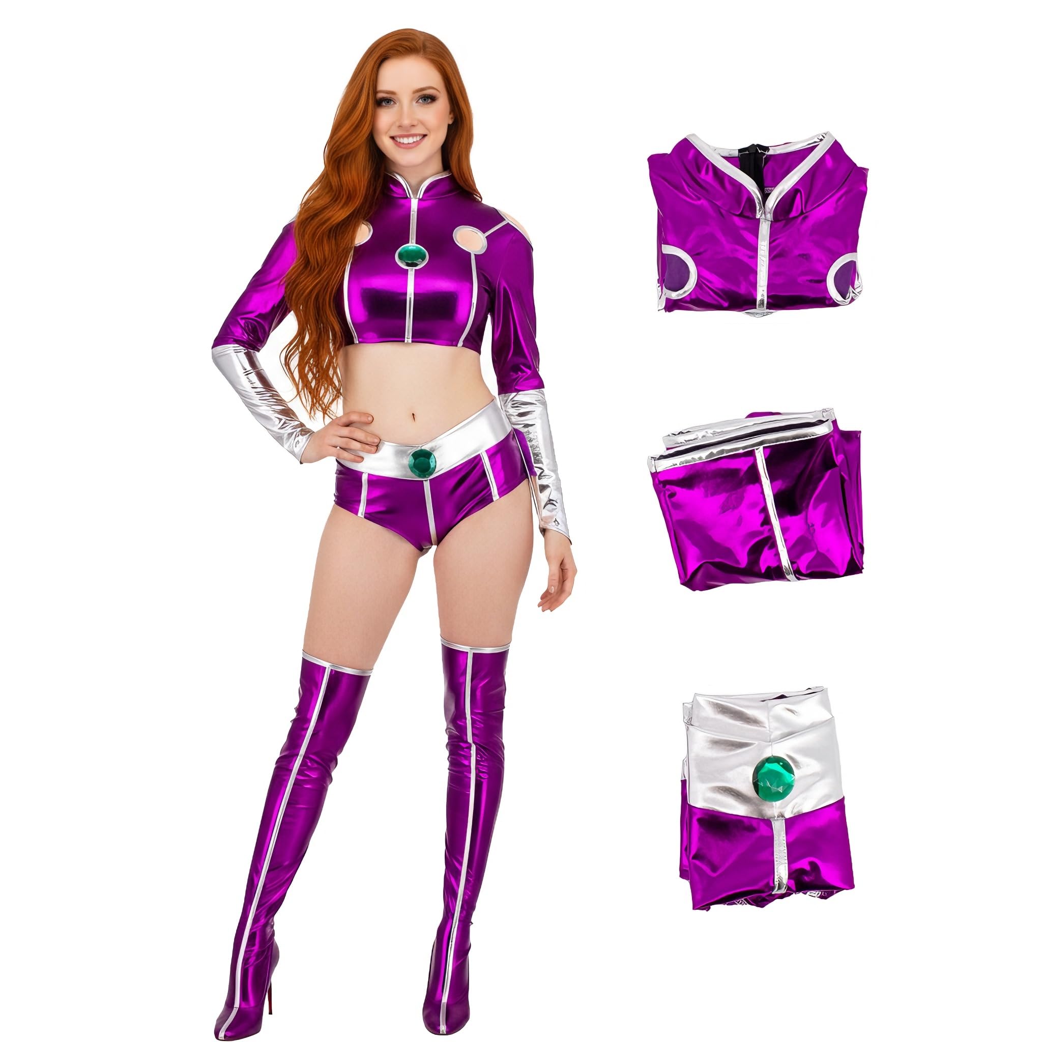 AYYOHON Starfire Costume Princess Koriand'r Cosplay Outfits Women Purple Crop Top Skirt Set for Halloween Party Uniform XL