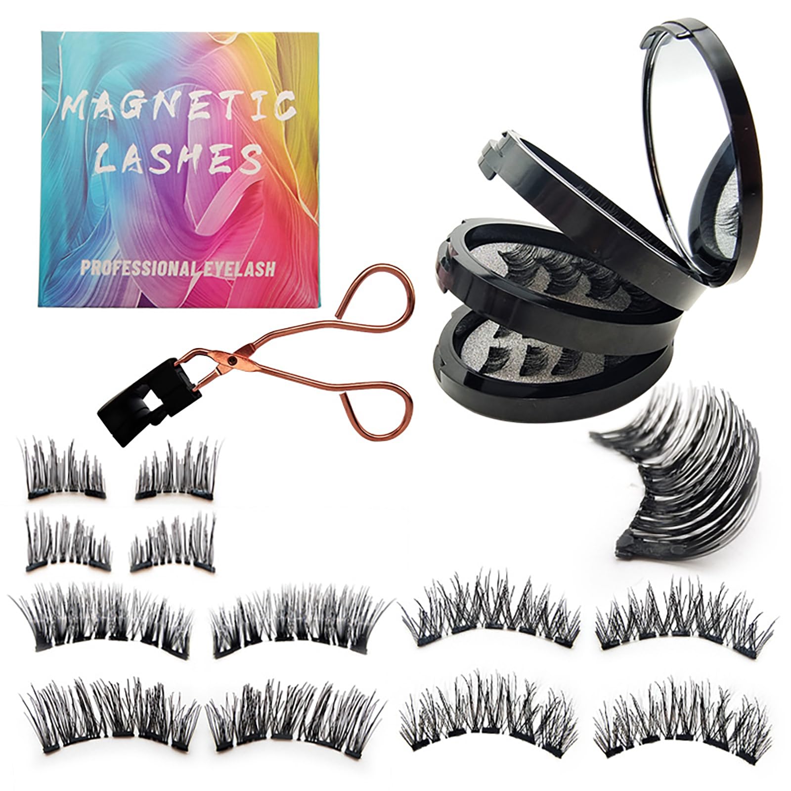 Pure Vie pestañas postizas magneticas, 6 pairs pestañas postizas naturales extensiones reutilizable individuales lashes pelo efecto, lifting pestañas accesorios de aplicar kit regalo para niña mujer