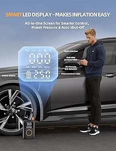 Tire Inflator Portable Air Compressor-150PSI Cordless Tire Air Pump, 5X Faster with Digital Gauge, Auto-Off & LED Light, Air Pump for Car Tires, Motorcycle, Bike, Balls & More