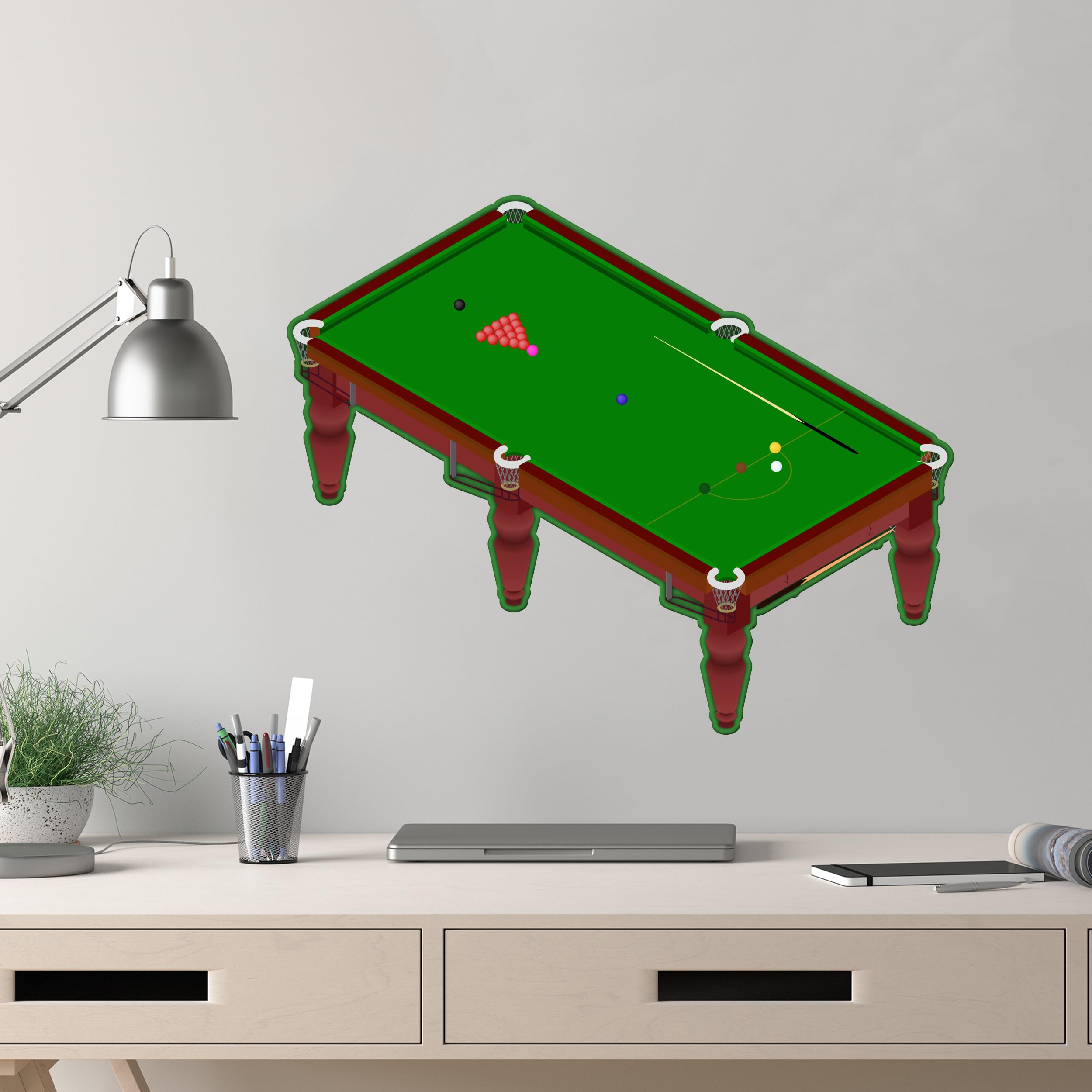 Themed Green Snooker Wall Sticker - Snooker Table Decal Wall Art (60Cm Width X 50Cm Height)