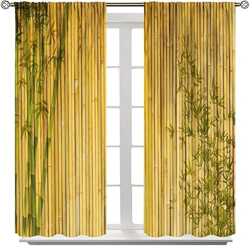 Miniatura 3 de Cortinas con estampado de bambú, asiático, japonés, naturaleza, bambú, elegante, bronceado, hogar, decorativo, sala de estar, dormitorio, cortinas
