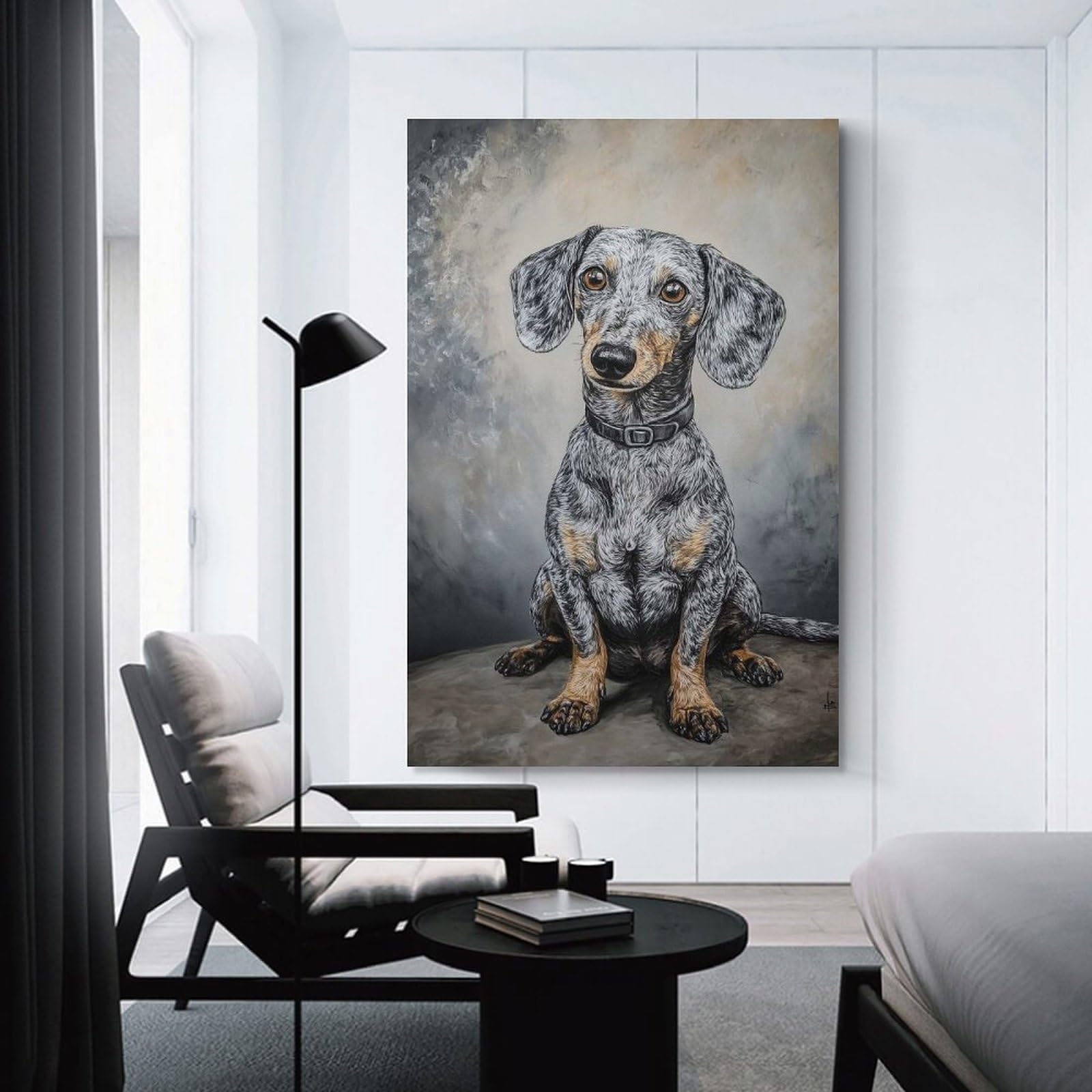 Junmoney Dachshund Portrait Wall Art Print, 24x36inch(60x90cm), for Wall Displays, Bedrooms Or Room Updates, A Versatile Canvas Print for Layering
