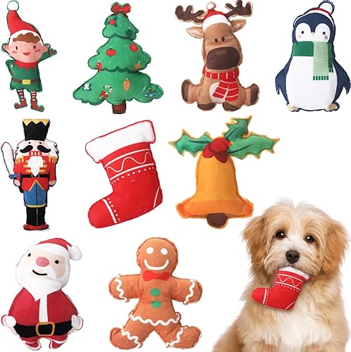 Hiboom Mini juguetes de Navidad de felpa para perros, juguetes chirriantes interactivos de felpa para perros, juguetes duraderos para masticar para