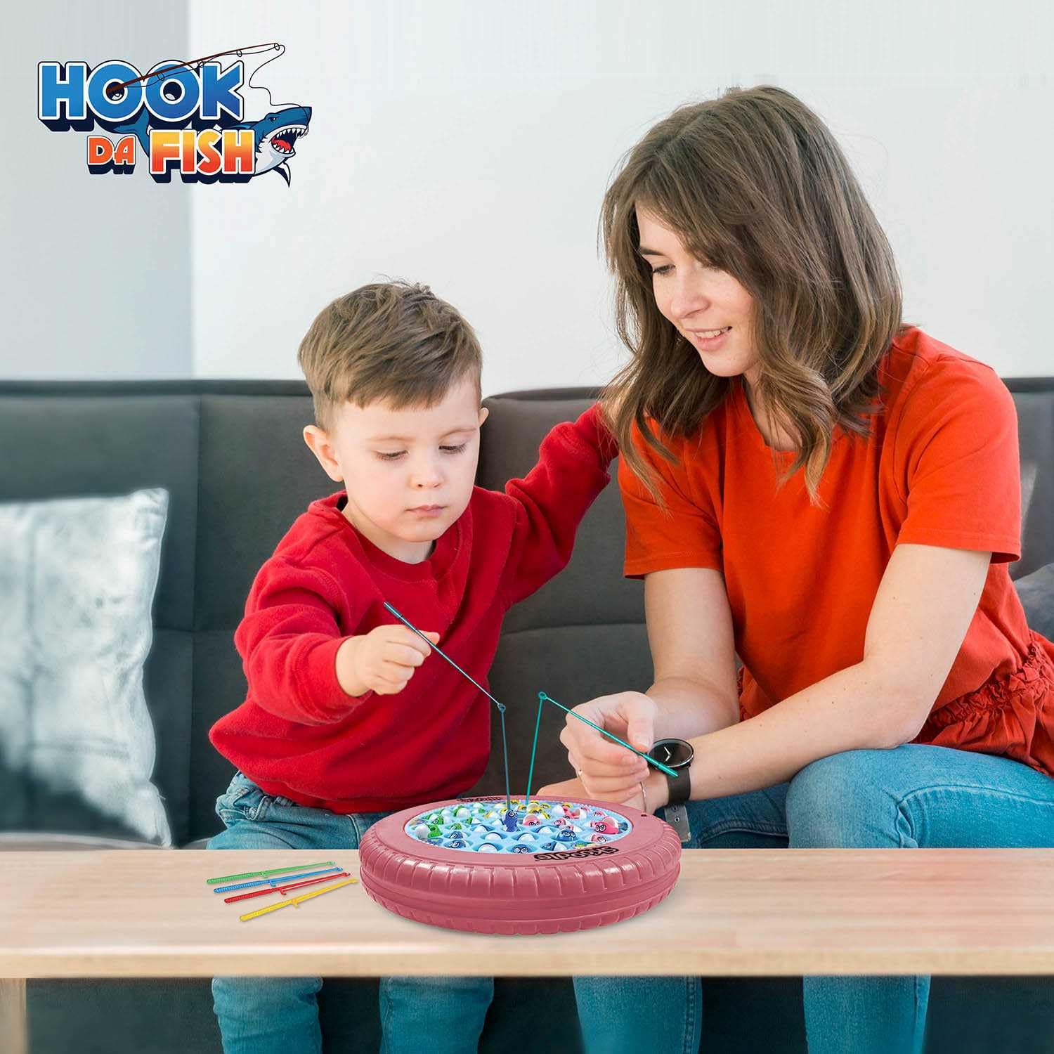 SKOODLE Quest Hook Da Fish Rechargeable Fishing Game 45 Fishes & 4 Fishing Pole Musical Rotating Board Game Age 5+, Multicolor 2