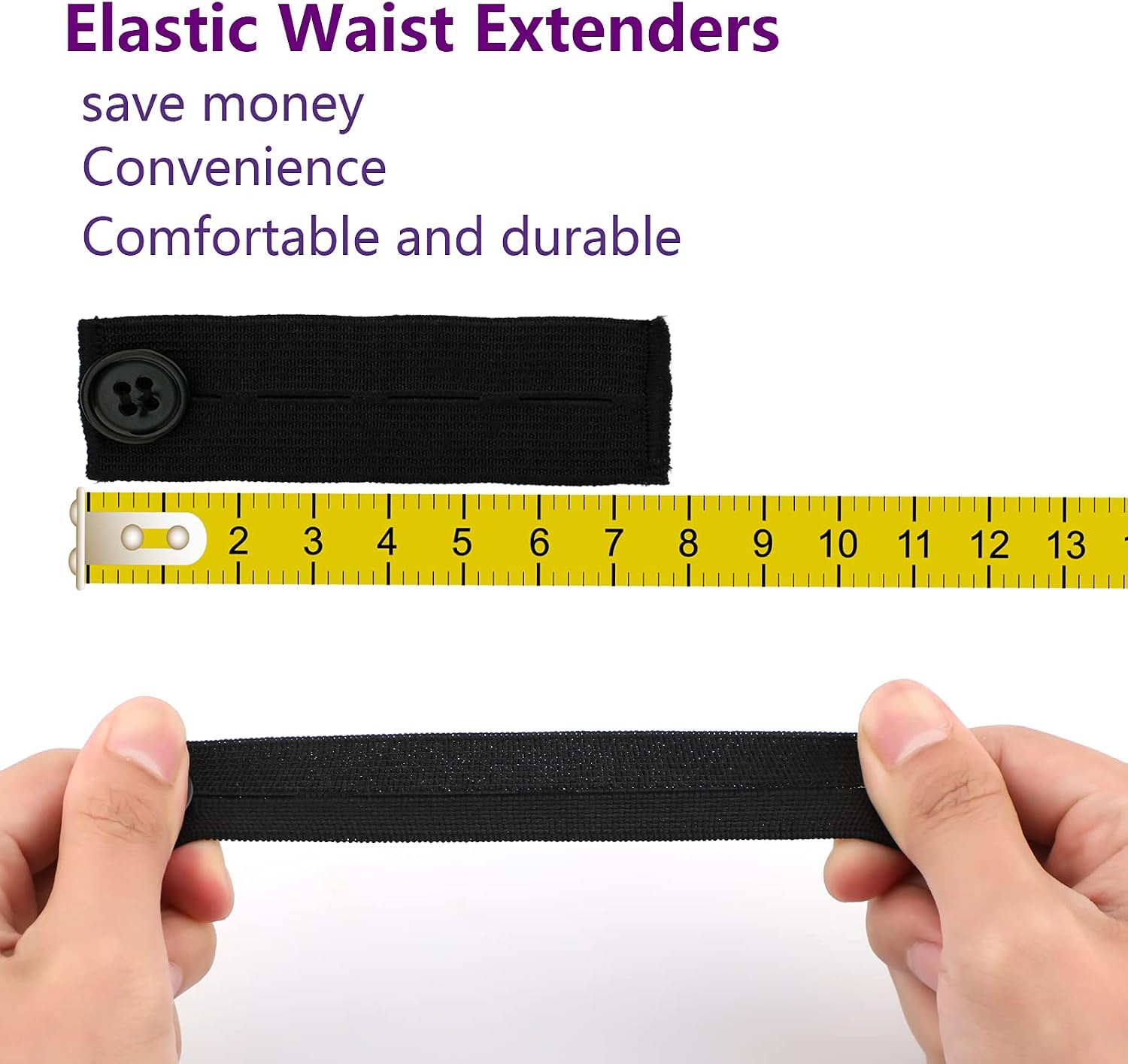 LUTER 5 Pcs Adjustable Elastic Waist Extenders Elastic Trouser Extender for Pregnancy, Jeans, Slacks, Pants, Skirts(Black) 3x0.9inch
