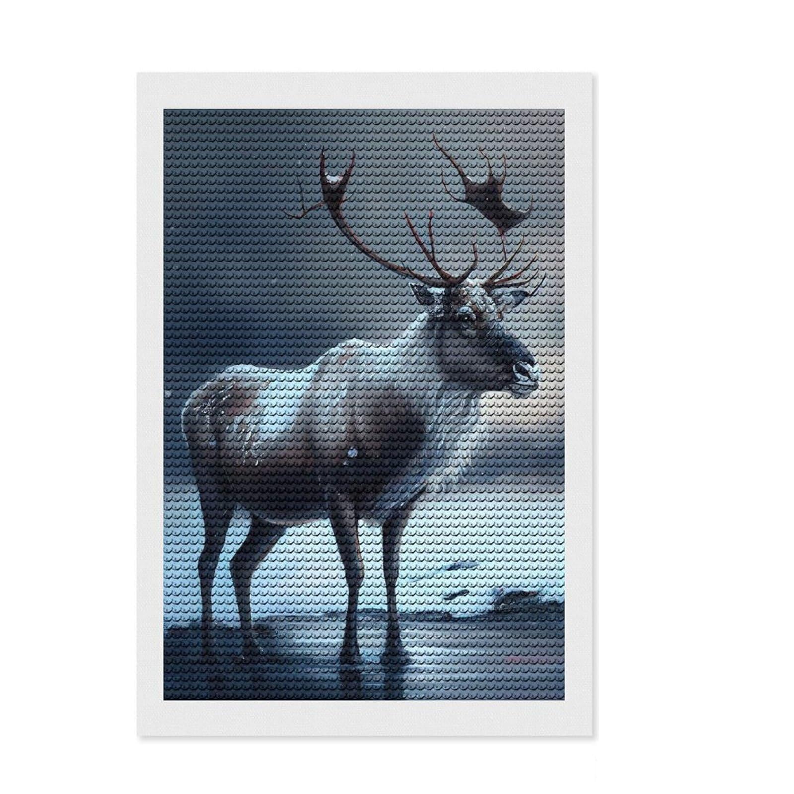Junmoney Arctic Reindeer DIY Diamond Art Canvas Kit 8"x12", Satisfying Creative Project, Mindful Craft Activity, Cosy Home Accent, Gift Idea