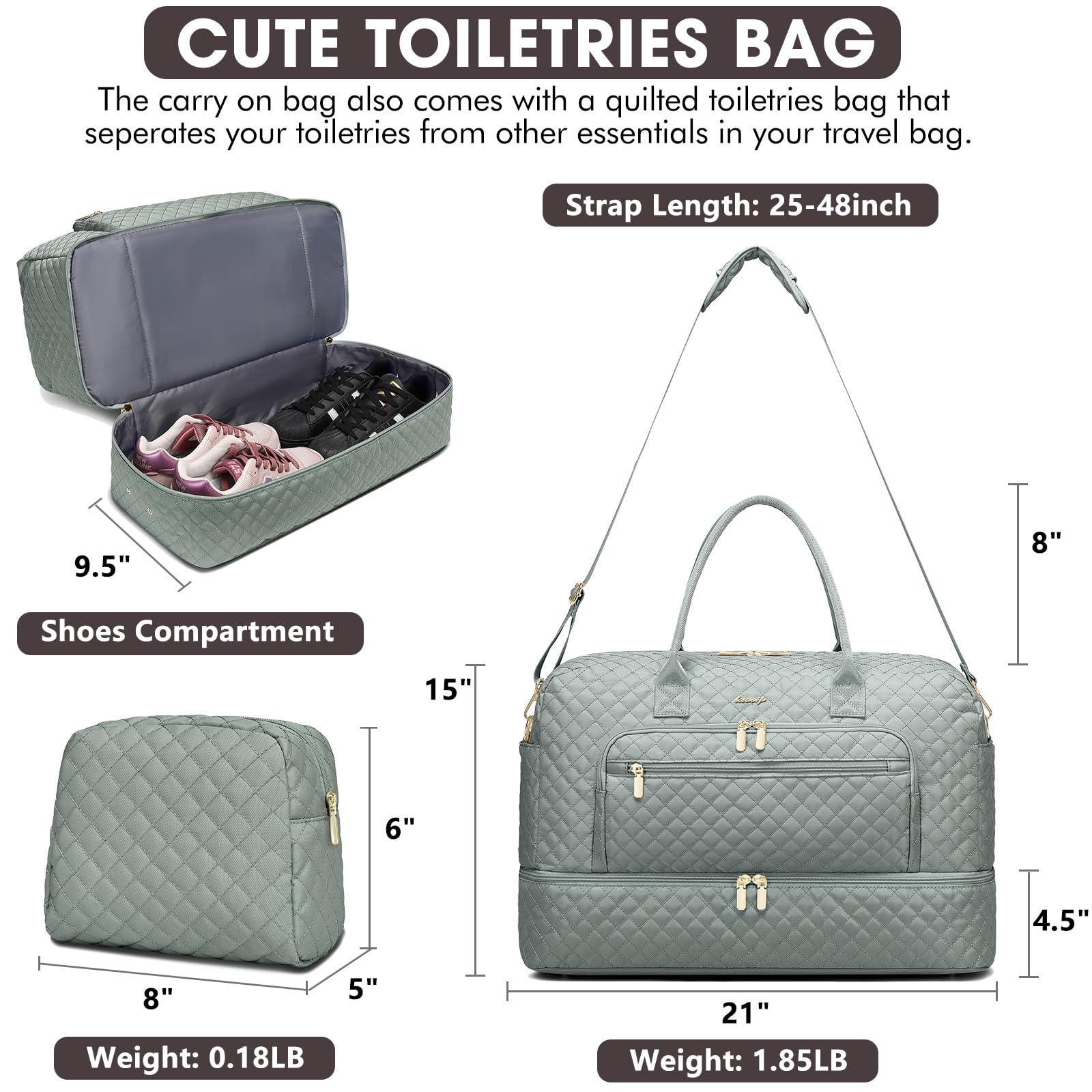 Travel Duffle Bag Weekender for Women - 38L Carry-On Overnight Personal Item Bag with Shoe Compartment & Wet Pocket Weekend Tote Bags with Toiletry Hospital Bags for Labor and Delivery view 2