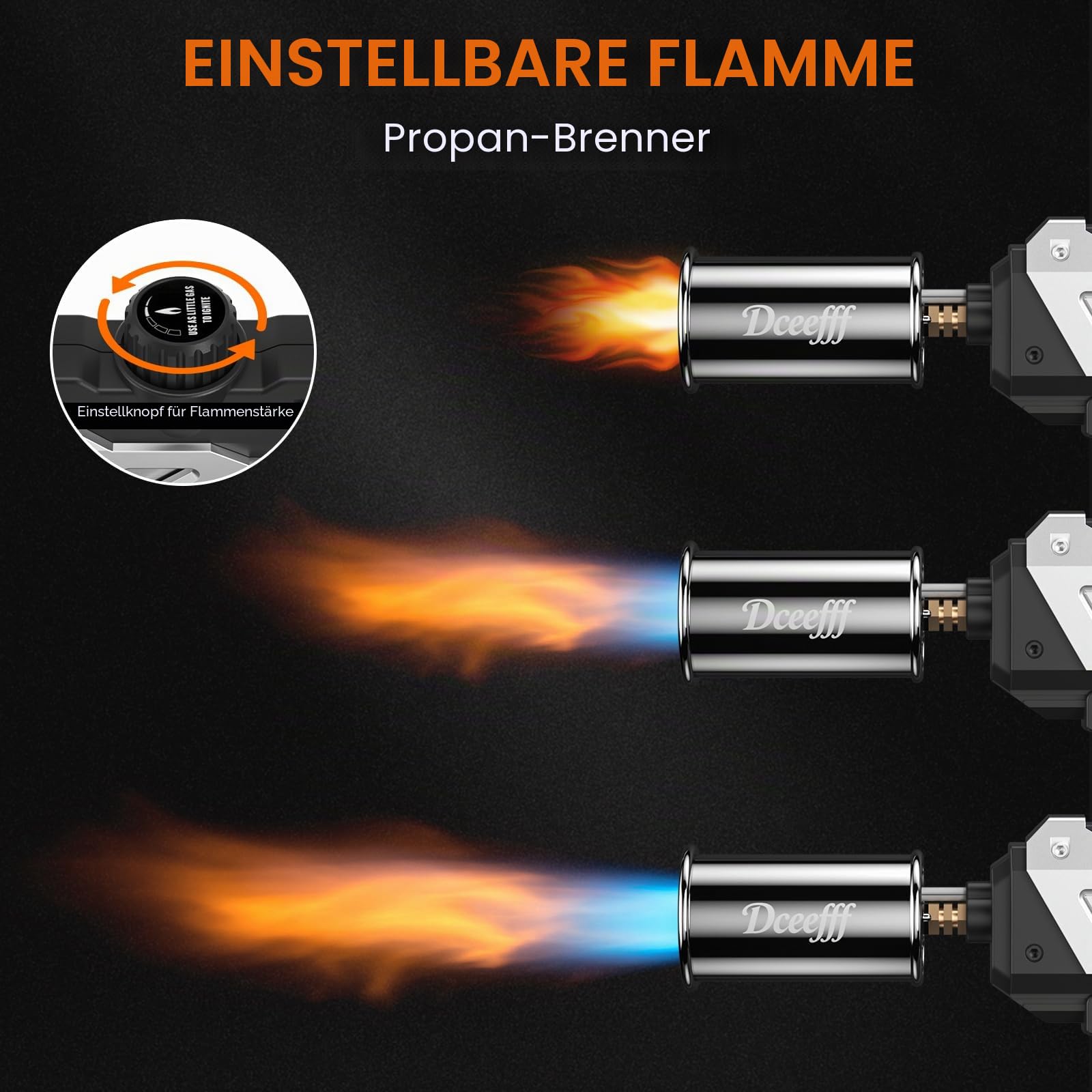 Propan-Fackelpistole, abnehmbare und verstellbare Flammenwerferpistole, 1800 ℃ Hochleistungs-Lötlampe für Grill, Steak, Lagerfeuerstarter, Eisschmelzen und Löten, Silber (Tank nicht im
