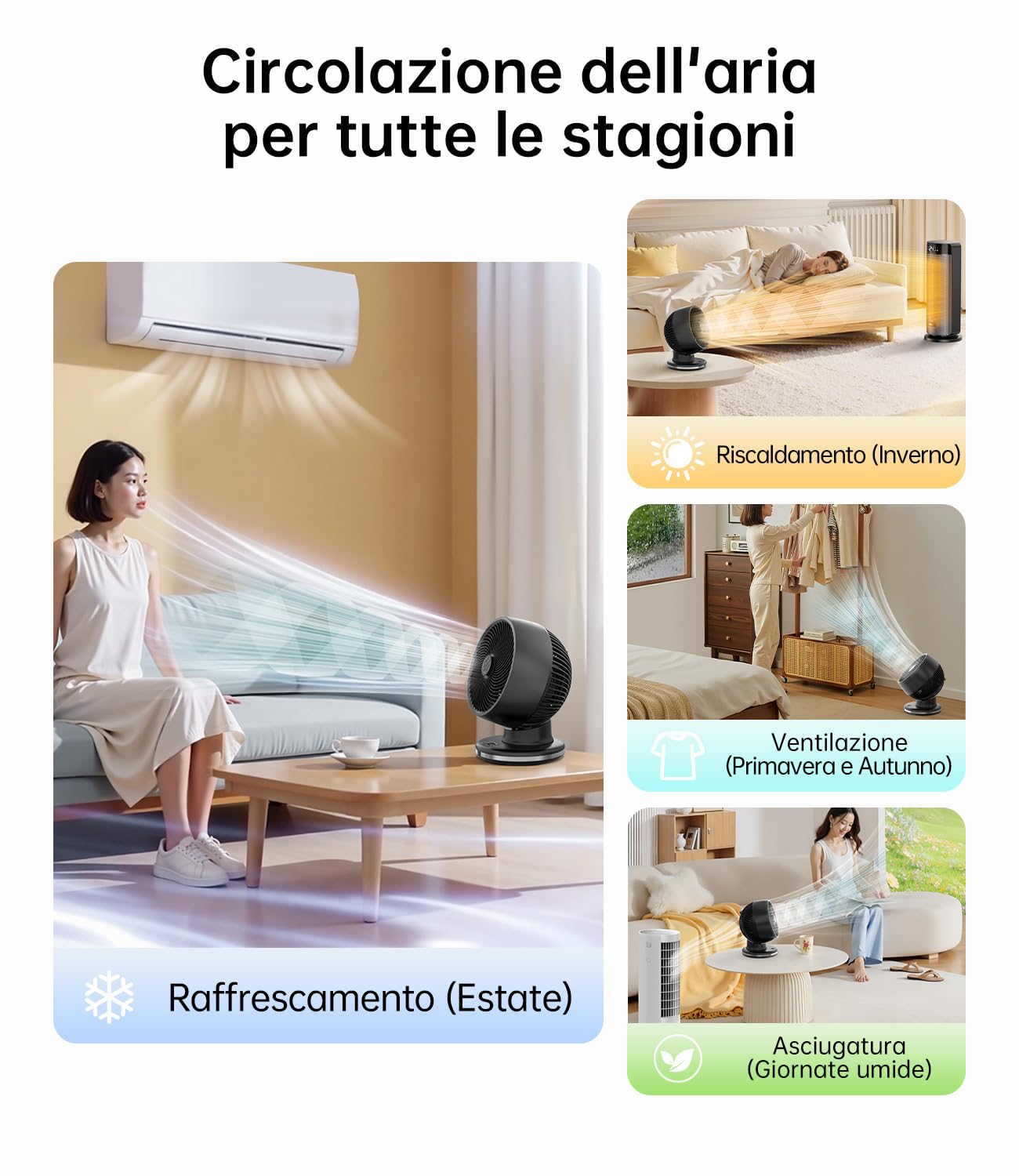 WIE Ventilatore da Tavolo Silenzioso 28 dB con 4 Modalità, 12 Velocità, Telecomando e Timer 12H, Ventilatore Oscillante Automatico 90°+90° a Basso Consumo per Camera da Letto, Ufficio e Casa