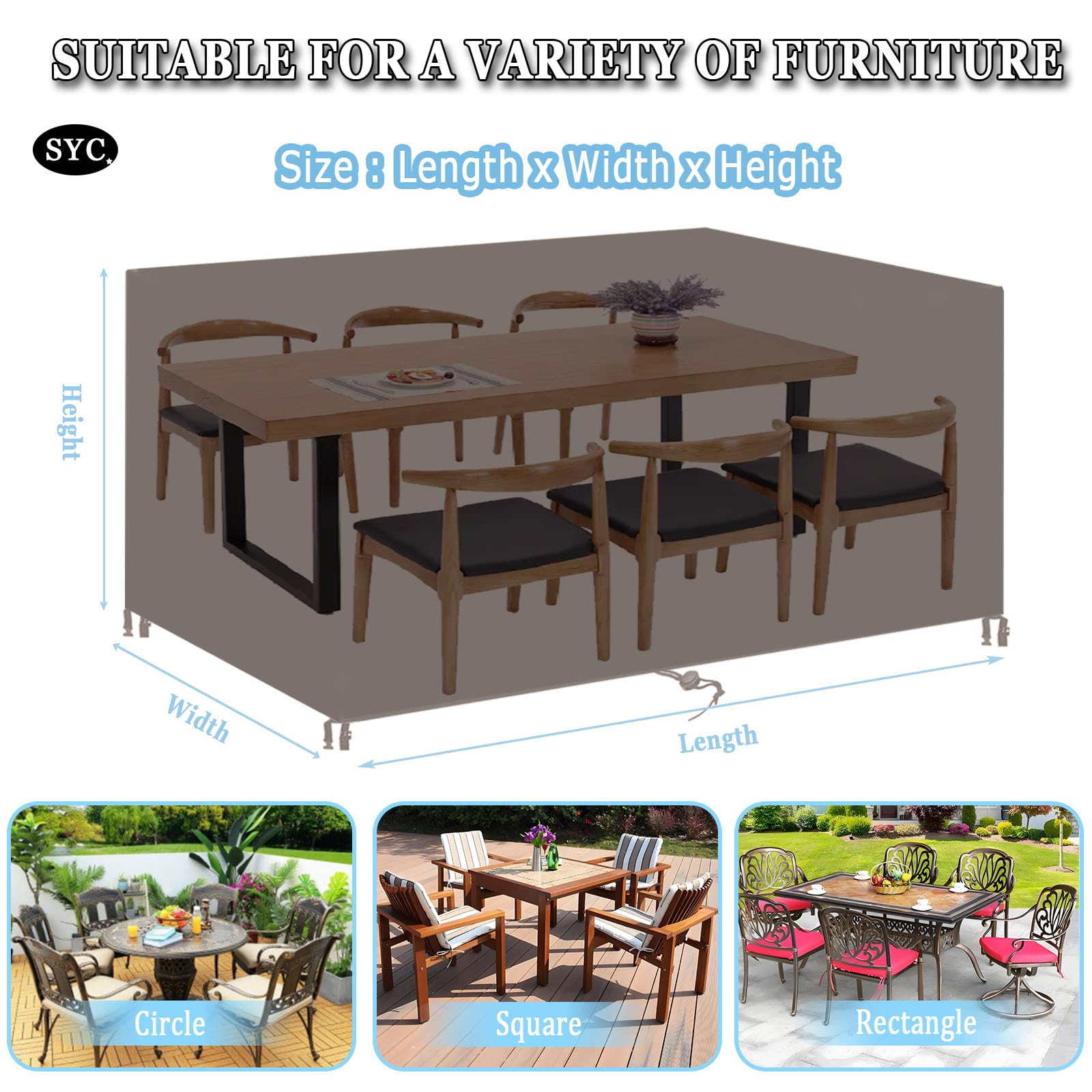 SYC Housse Salon de Jardin,420D Oxford Tissu Rectangulaire Couverture de Protection Meubles,Imperméable RéSistance au Vent,pour Table, Chaise et Canapé-Black|| 200x160x70cm