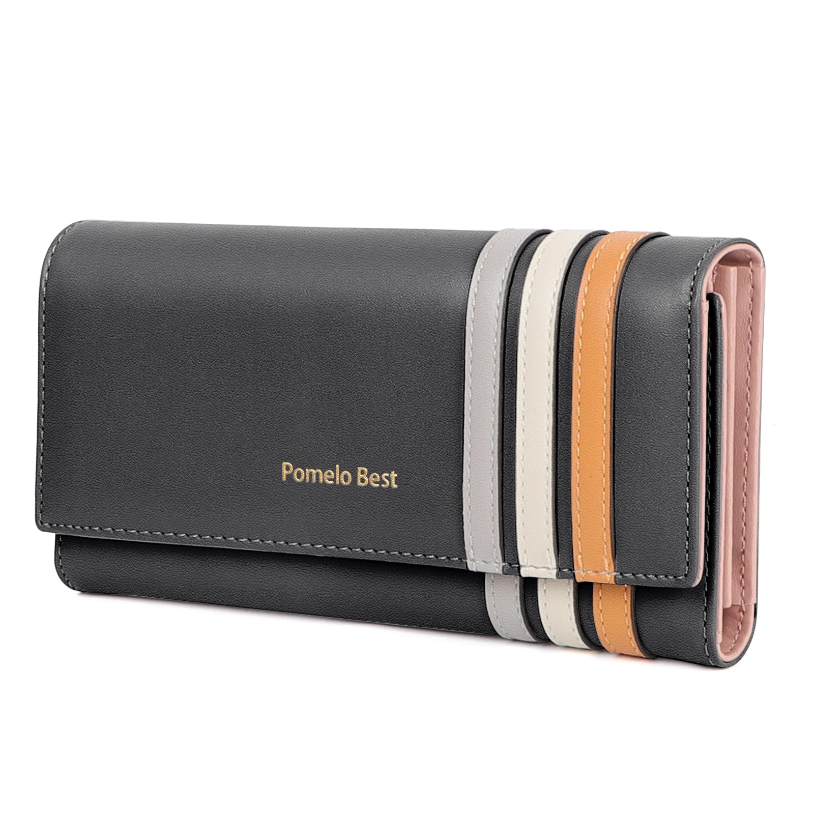 Womens Wallet, RFID Blocking Leather Wallet with Multiple Card Slots and Cellphone Compartment for Women, Black