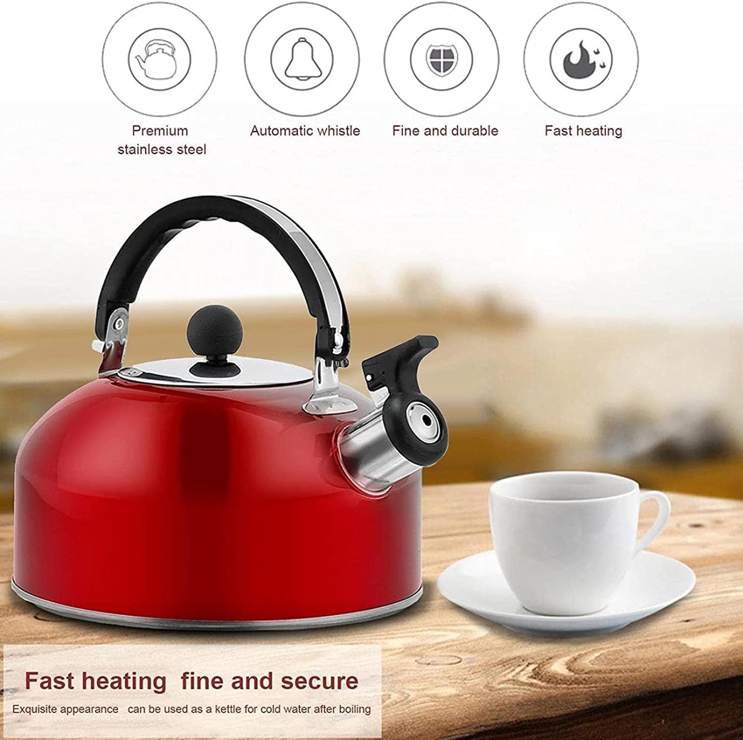 Bollitore In Acciaio 1.8L Con Fischio - Per Fornelli A Gas, Manico Anti-Scaduta