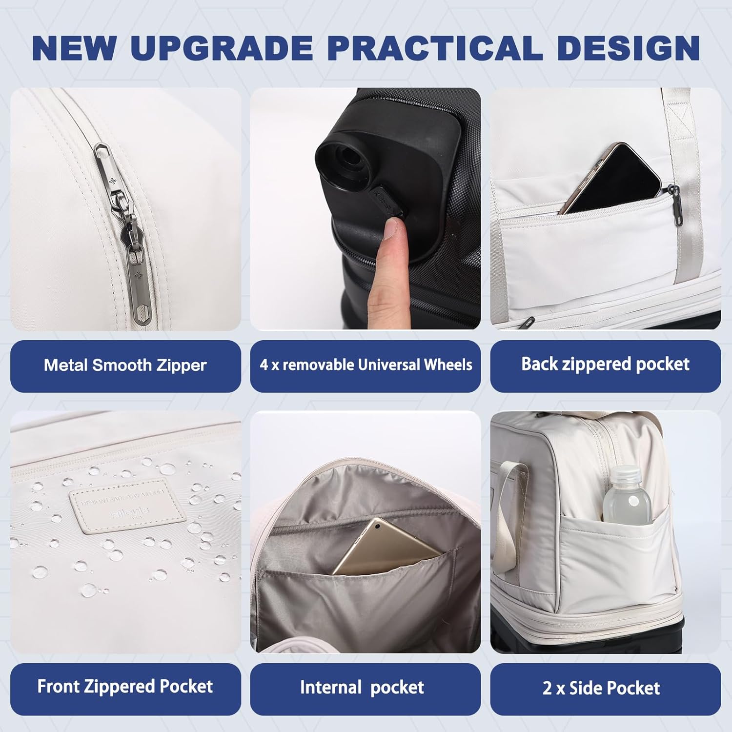 Rolling Duffle Bag with Detachable Shock Absorbing Wheels, Expandable Foldable Suitcase for Travel,Collapsible Luggage Carry on Duffel Overnight Weekend Bags - Image 5