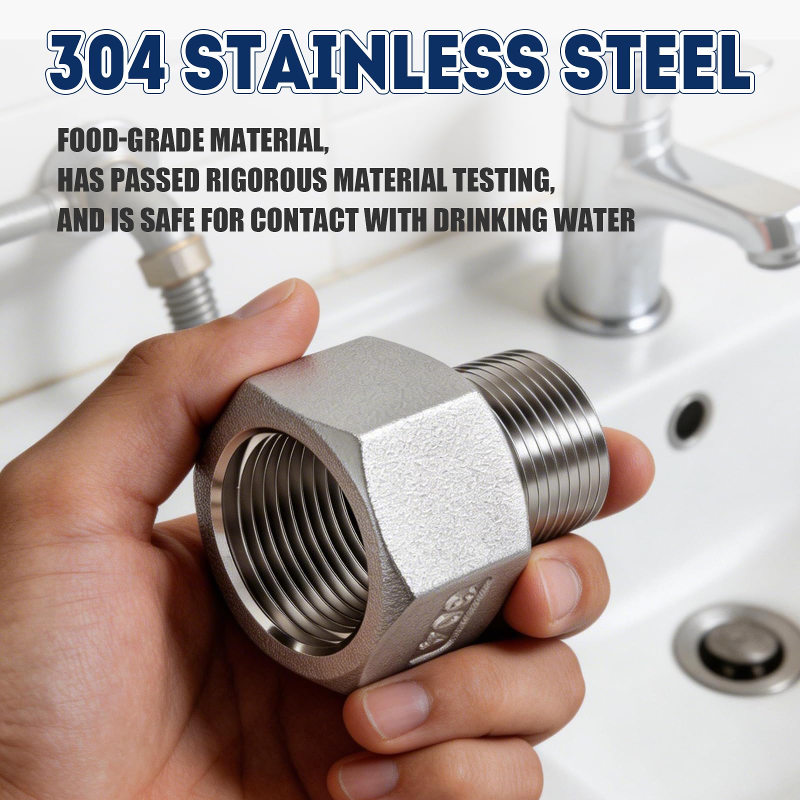 Bwintech 2 Piezas 1/4" Macho a 1/2" Hembra BSP Rosca Acero Inoxidable 304 Conector Reductor Hexagonal para Conversión de Conexión de Tuberías - 5