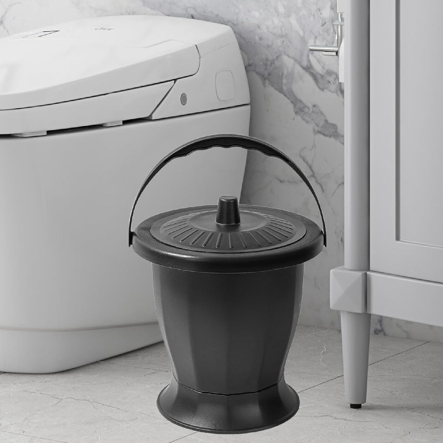 Zialofi Spittoon with Lid, Portable Bedpan Night Commode Bucket, Household Potty Pee Bucket Pot for Kids Adults Travel Elderly, Black Lid - Image 2