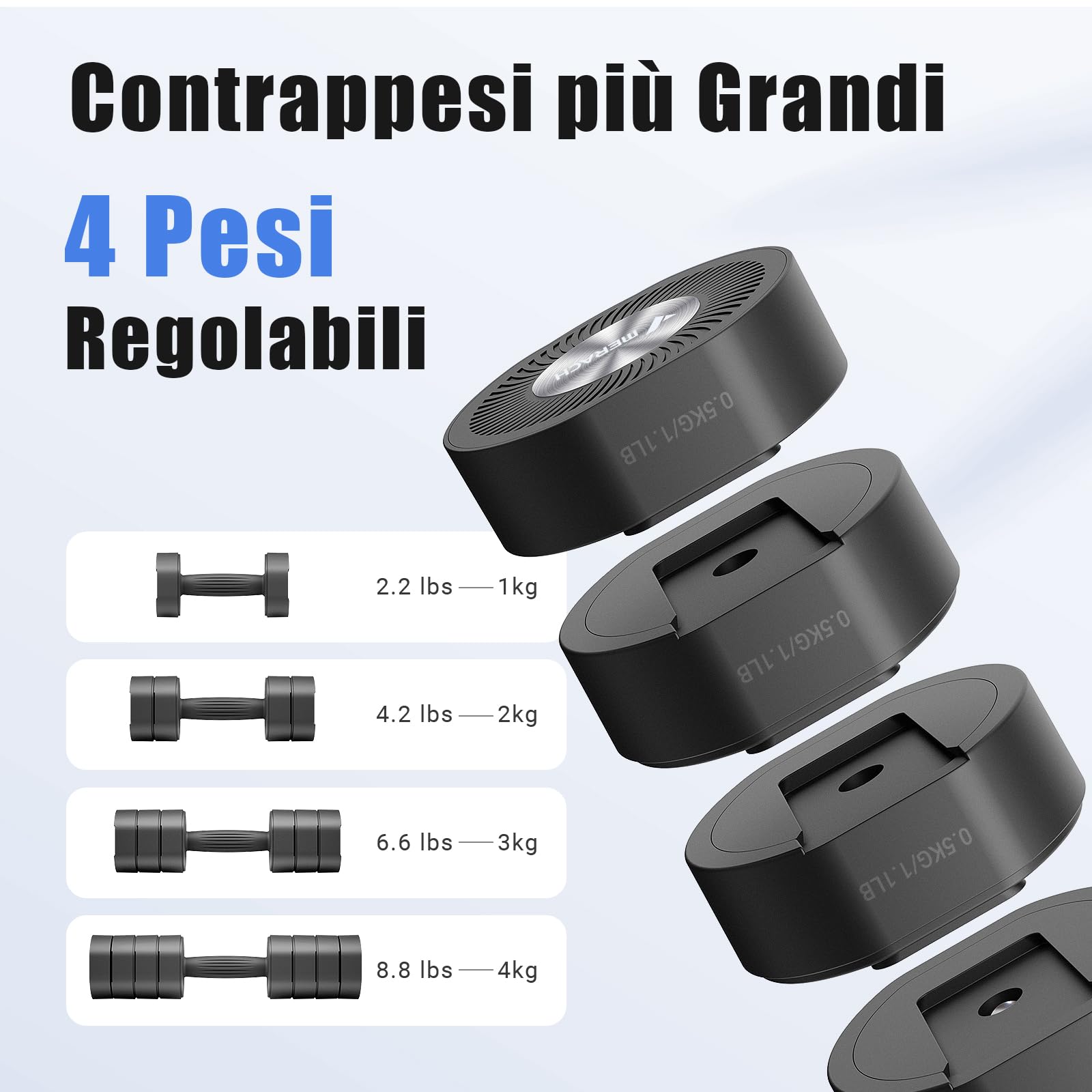 Merach Manubri Regolabili,Set di 2 Manubri Palestra Casa, Pesi Palestra Casa 4 in 1, 1-4KG Manubri Palestra Regolabili, Dumbbells per Allenamento della Forza, Fitness per Uomini/Donne