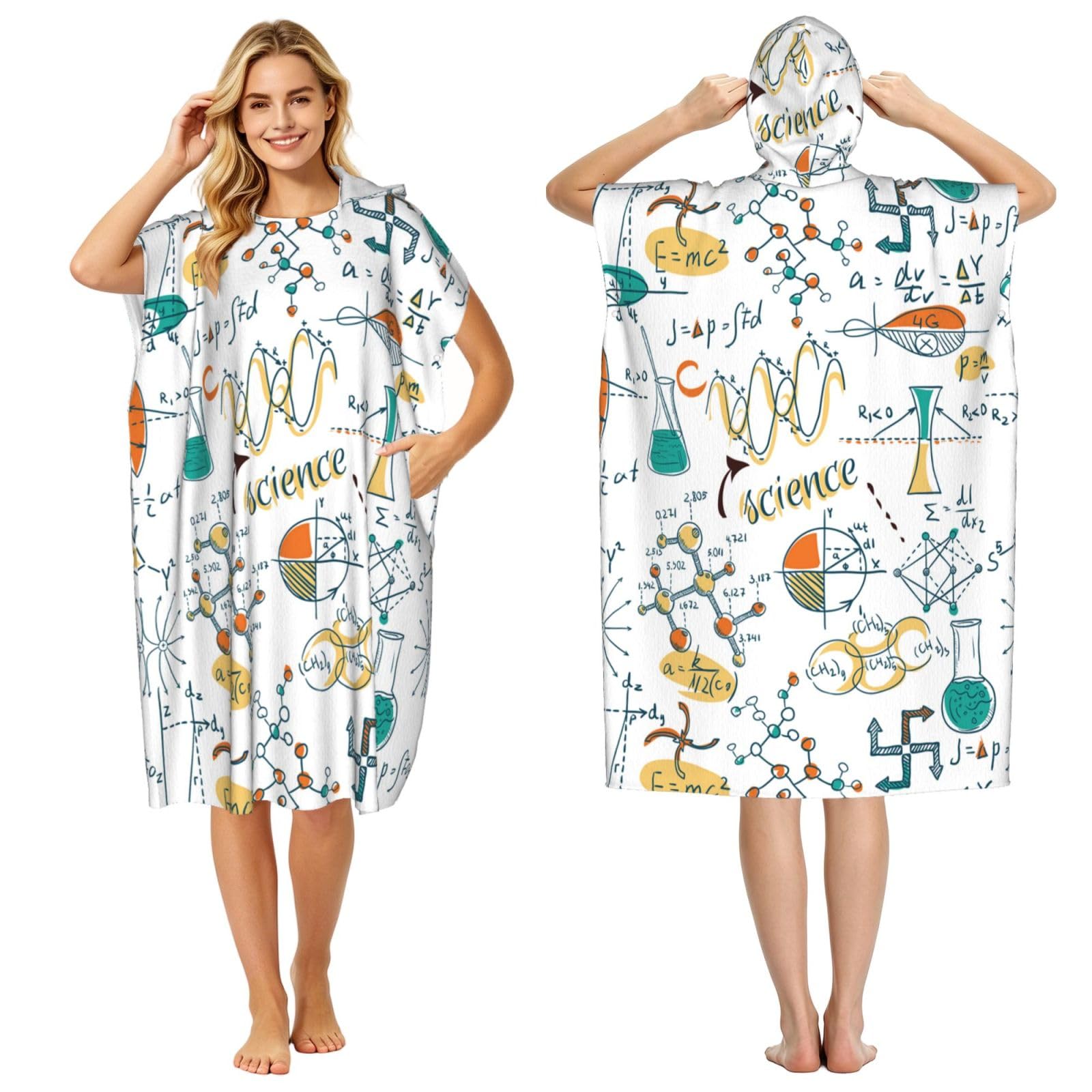 Poadnly Science Lab Education Biology Chemistry, Adult Hooded Beach Towel 90 x 110 cm,Changing Bath Robe, Surf Poncho Towel For Women Men