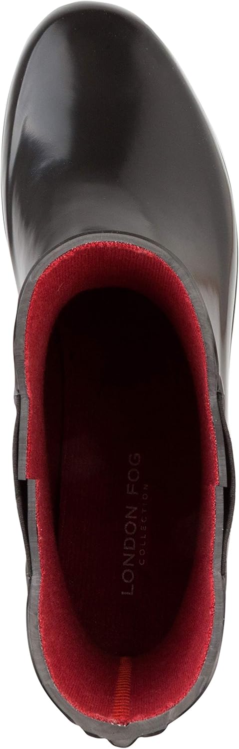 LONDON FOG Women's Piccadilly Rain Boot 6 Black W/Red Inside