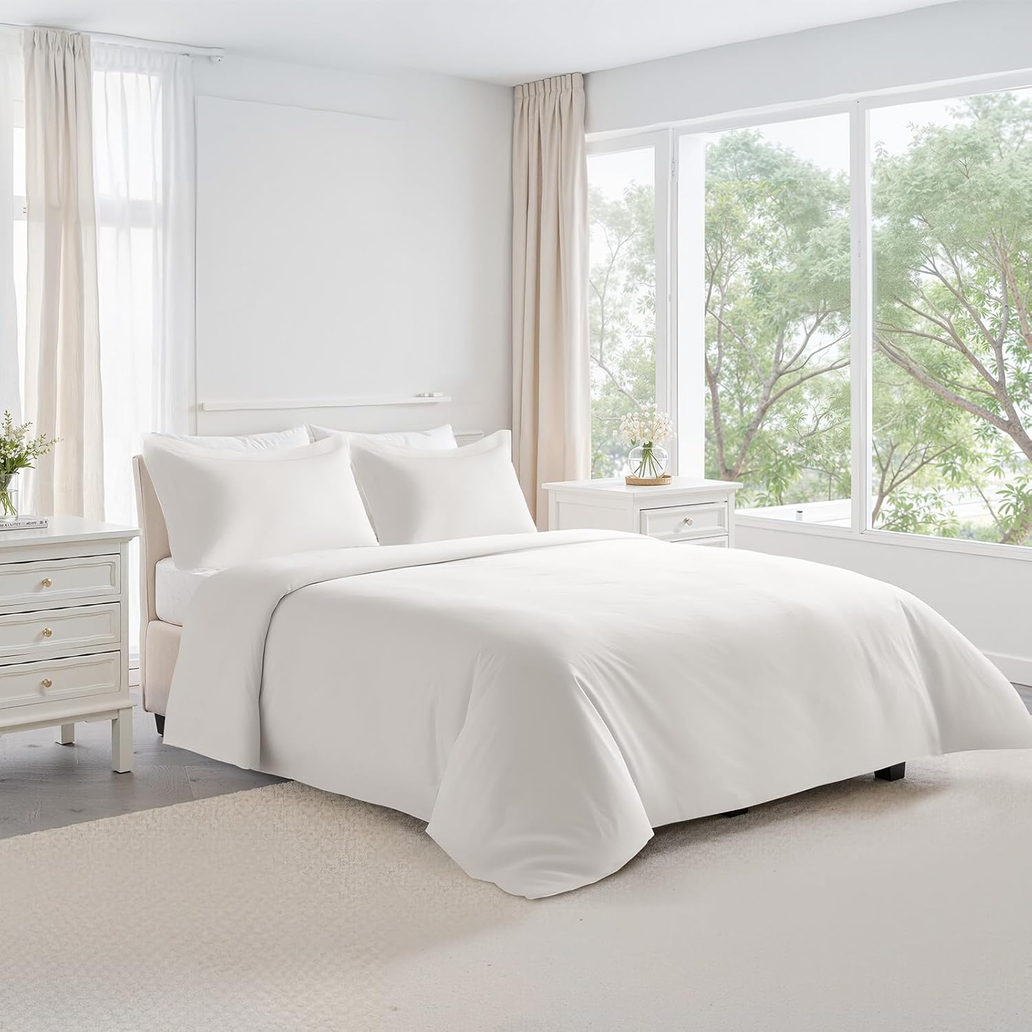 VEVOR King Duvet Cover Set, 100% Cotton, 3 Pieces Bedding Set King Size with 1 Duvet Cover 104 x 90 in and 2 Pillow Shams 20 x 36 in, Soft Breathable, Double Zipper Closure, for Home Bedding, White