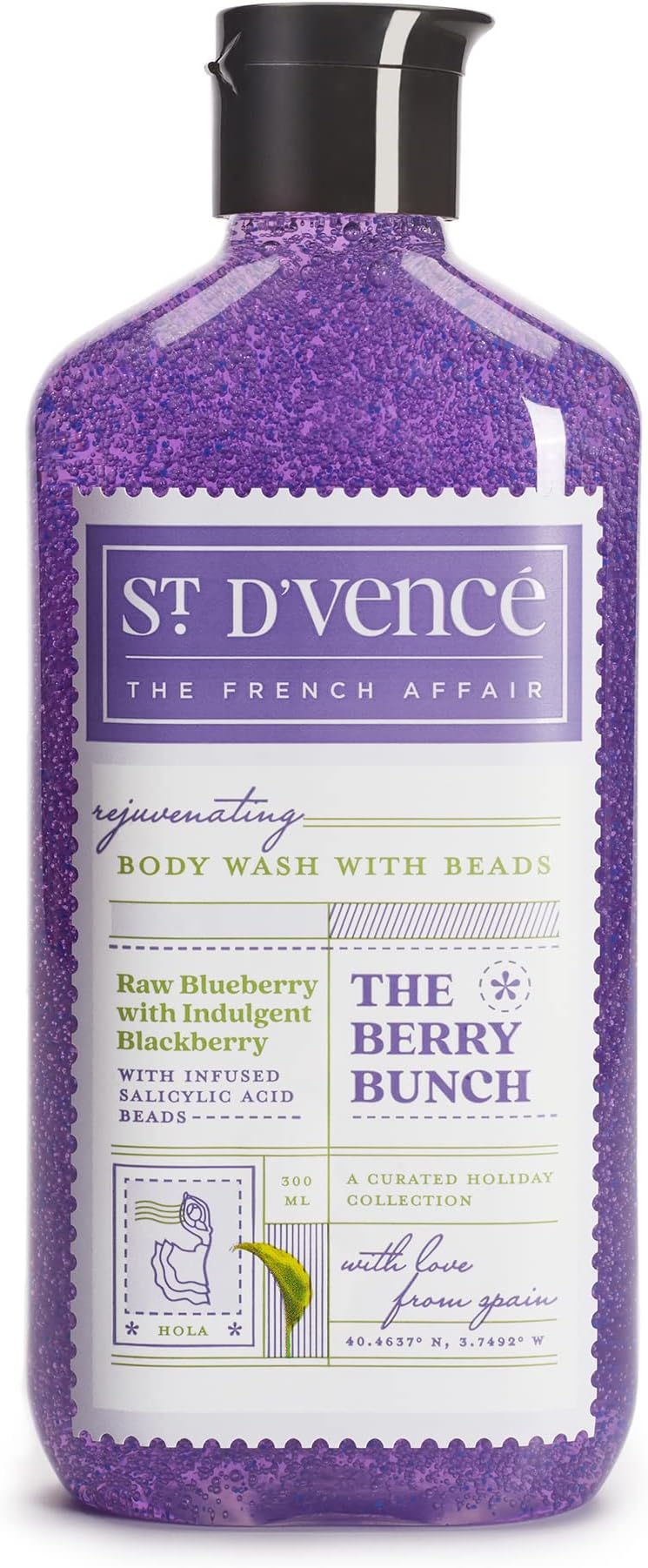 St. D’vence Berry Bunch Salicylic Acid Body Wash Shower Gel for Women & Men with Blueberry & Blackberry | Paraben & SLS Free | Gentle Exfoliating Bodywash | Body Wash for Winter - 300 ml