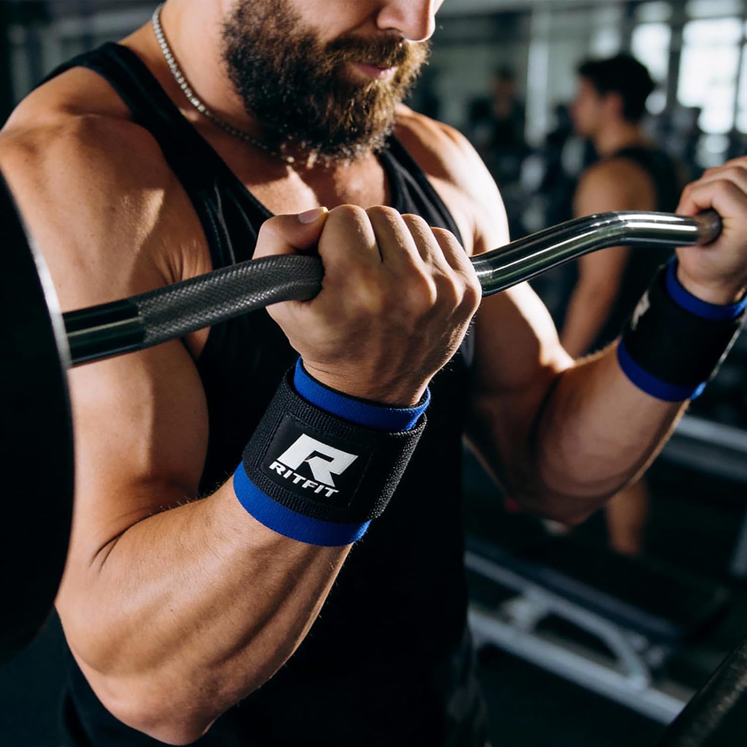 RitFit 2 Inch EZ Curl Bar with Weights, 350LBS Capacity Olympic Barbell for Bicep & Triceps, Home Gym Strength Training