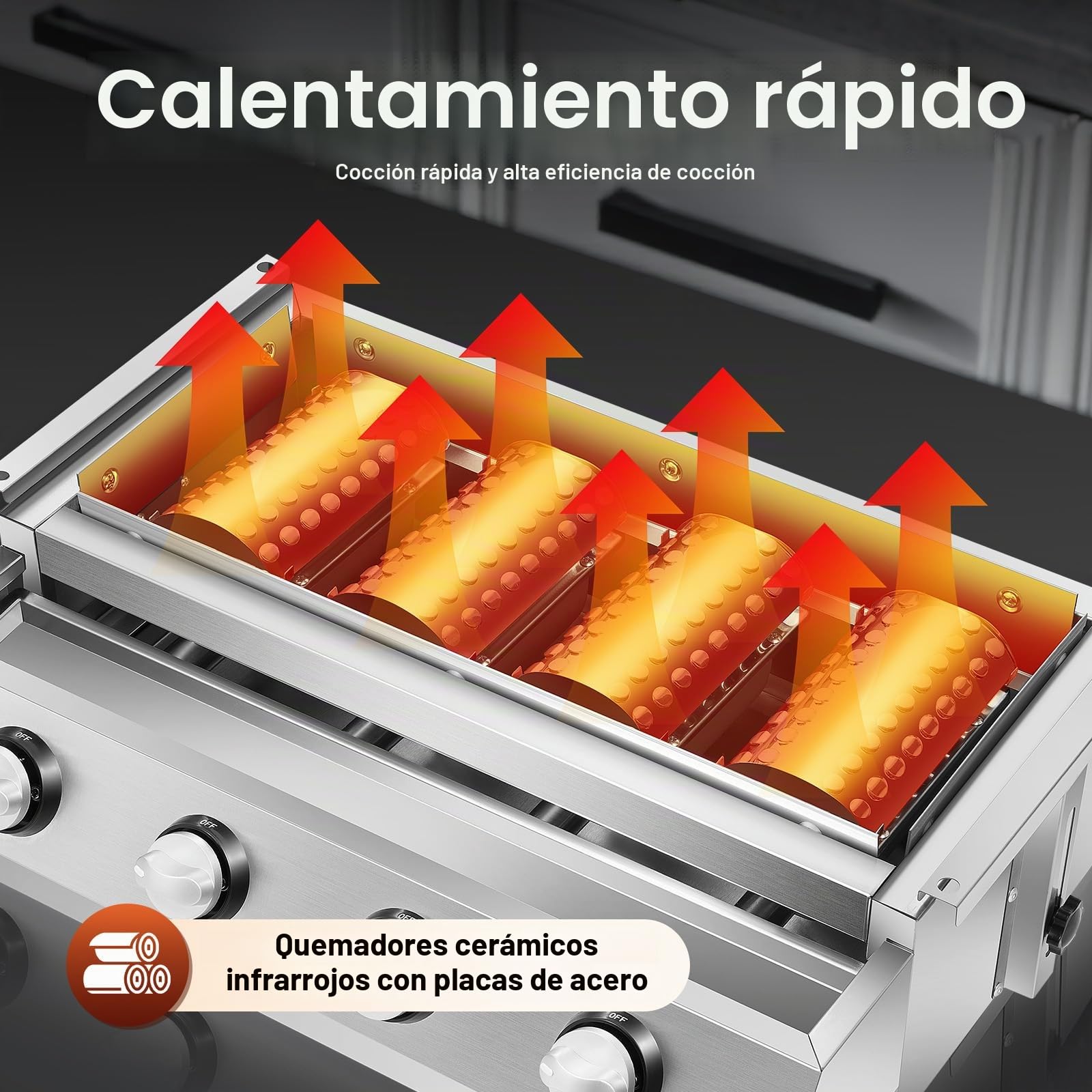 Barbacoa de gas de mesa de acero inoxidable de 4 quemadores, altura regulable, calefacción por infrarrojos, parrillas LPG para camping, balcón, jardín